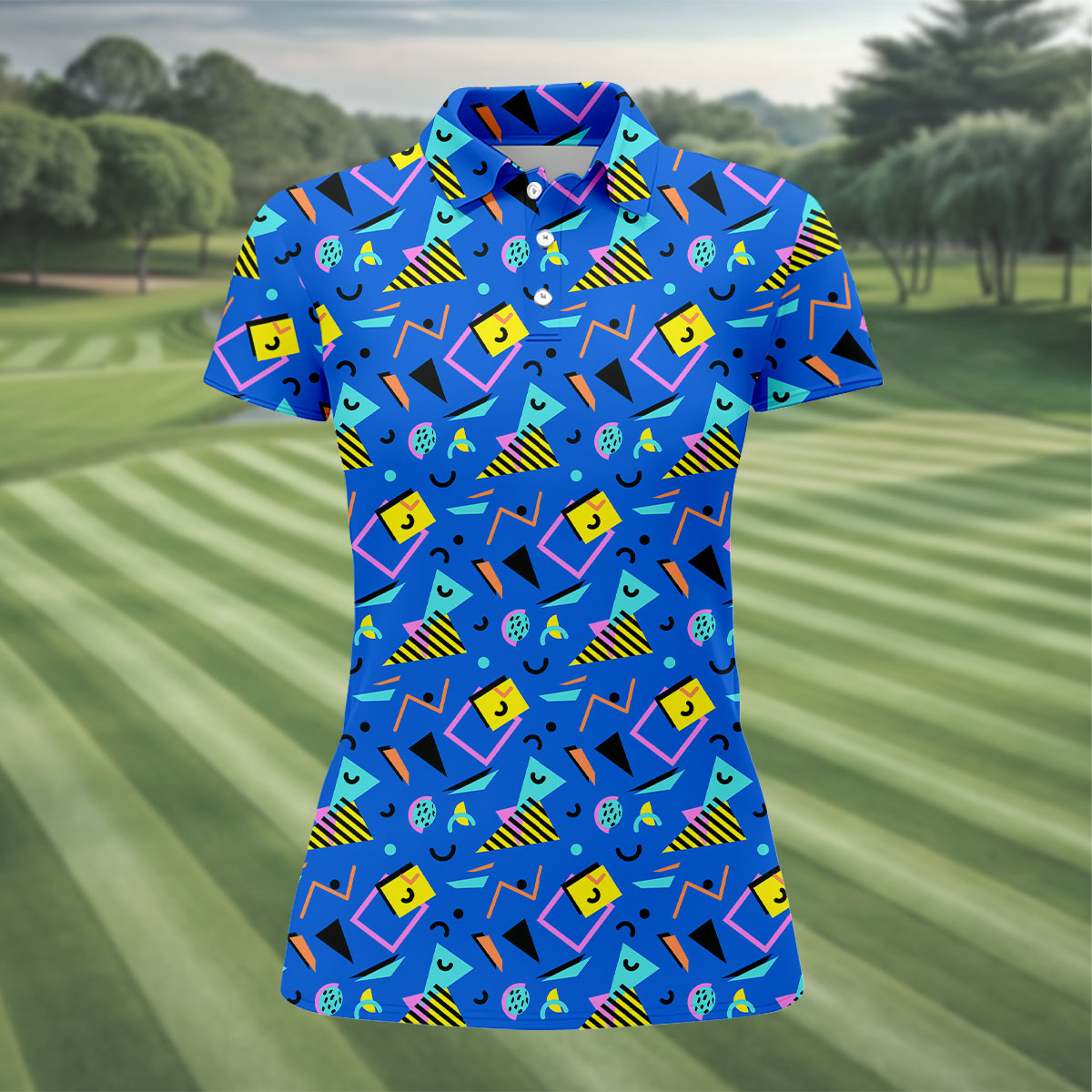 Playful Geometric Memphis Style Golf Shirt For Women, Ladies Golf Shirts, Women's Polo Shirt