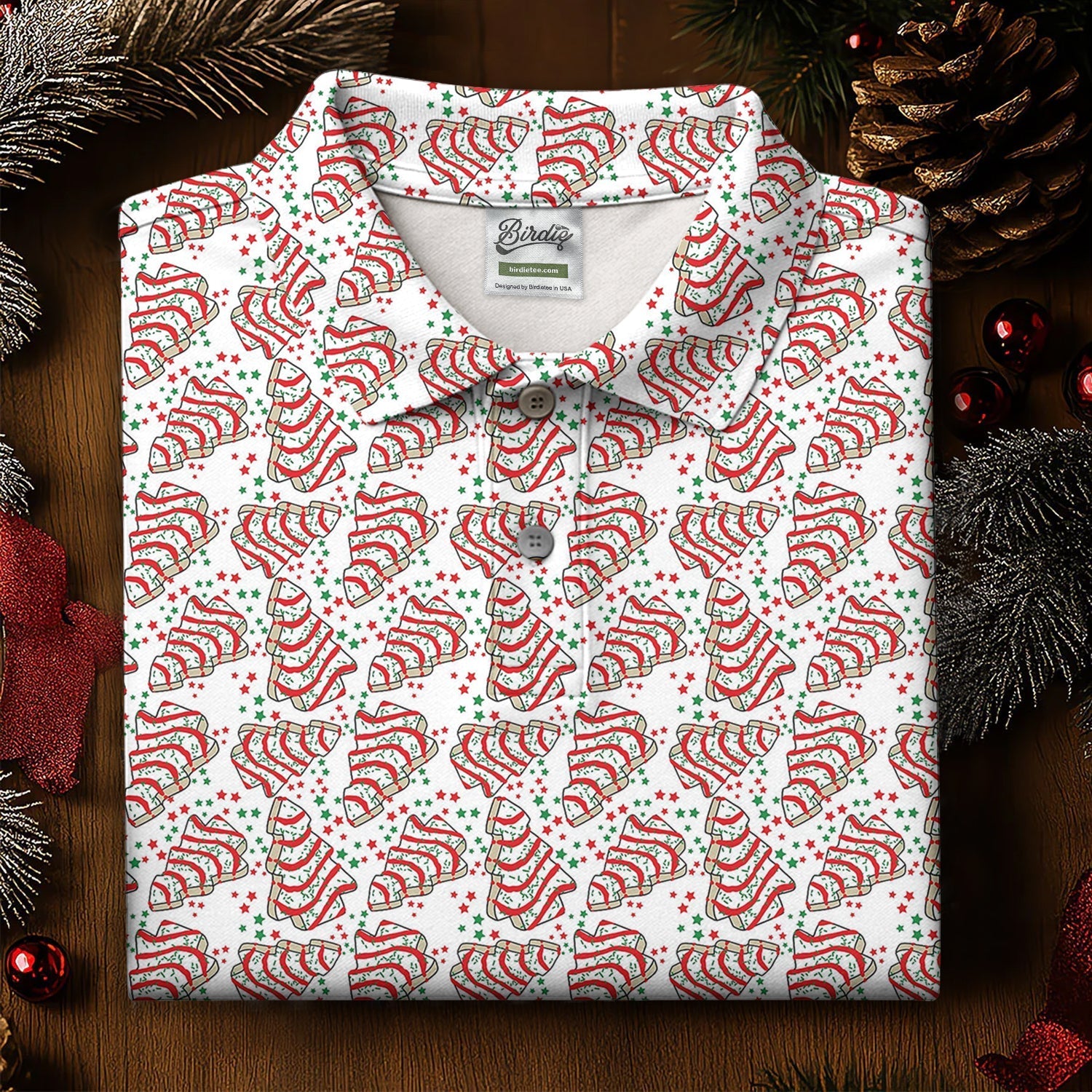 Christmas Tree Cakes White And Red Women's Golf Tops, Christmas Golf Shirt, Ladies Golf Shirts