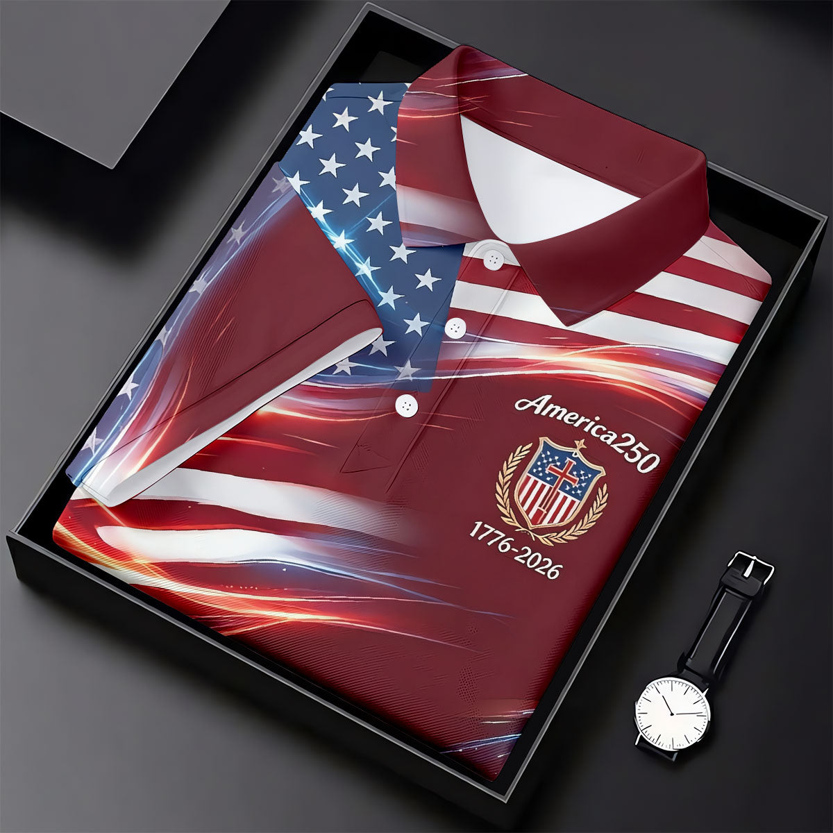 America 250 Light Effect American Flag Golf Shirt, Patriotic 4th Of July Golf Shirt For Women
