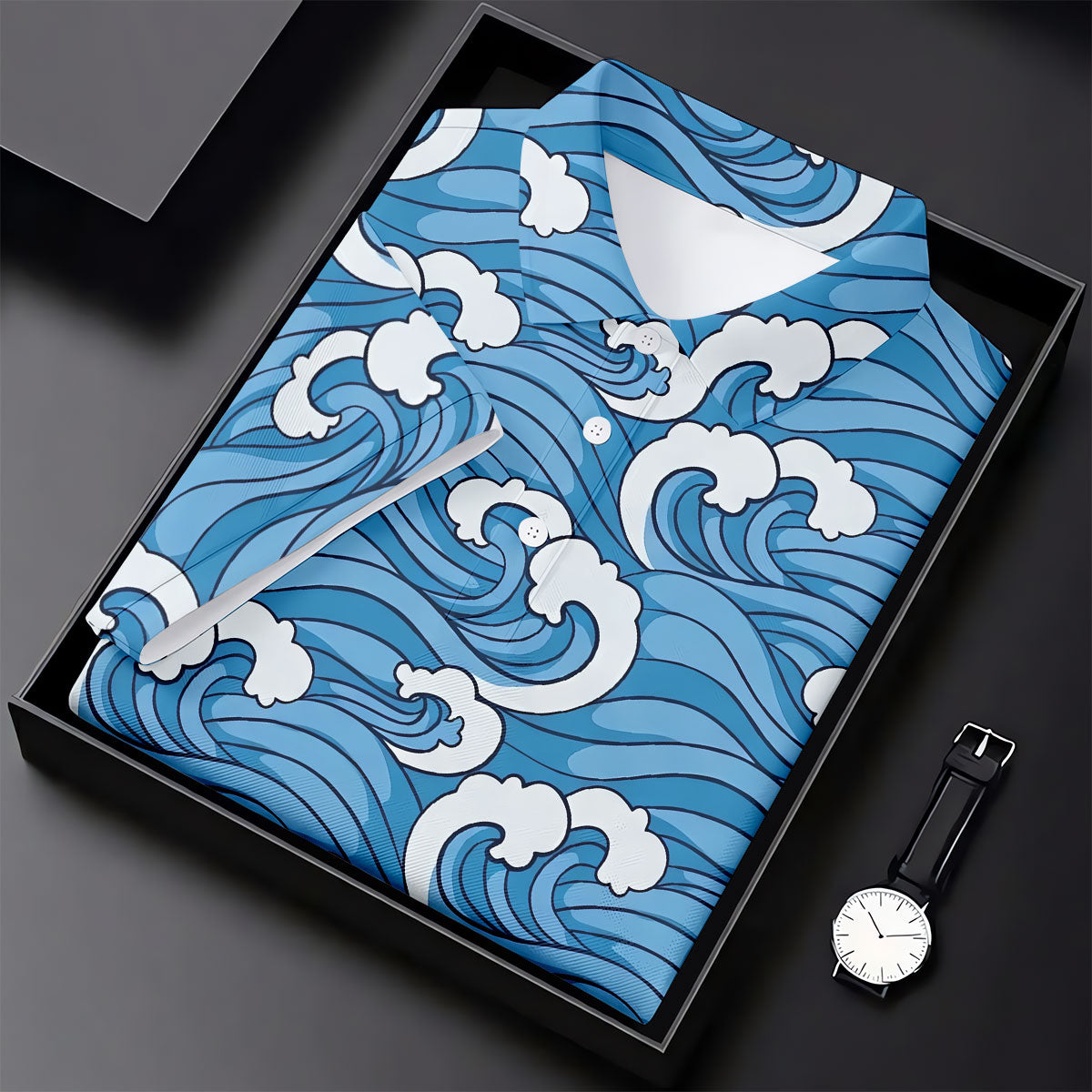Japanese Wave Golf Shirt, Ocean Wave Pattern Women's Golf Polo, Polo Shirts For Women