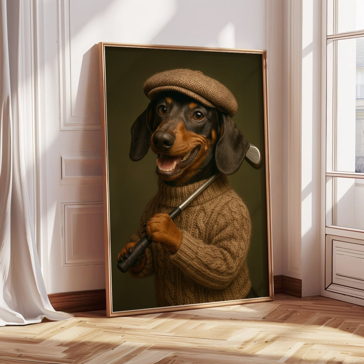 Golf Poster, Golf Prints For Men, Dachshund Golf Canvas Room Decor For Golfer, Golf Gift For Men
