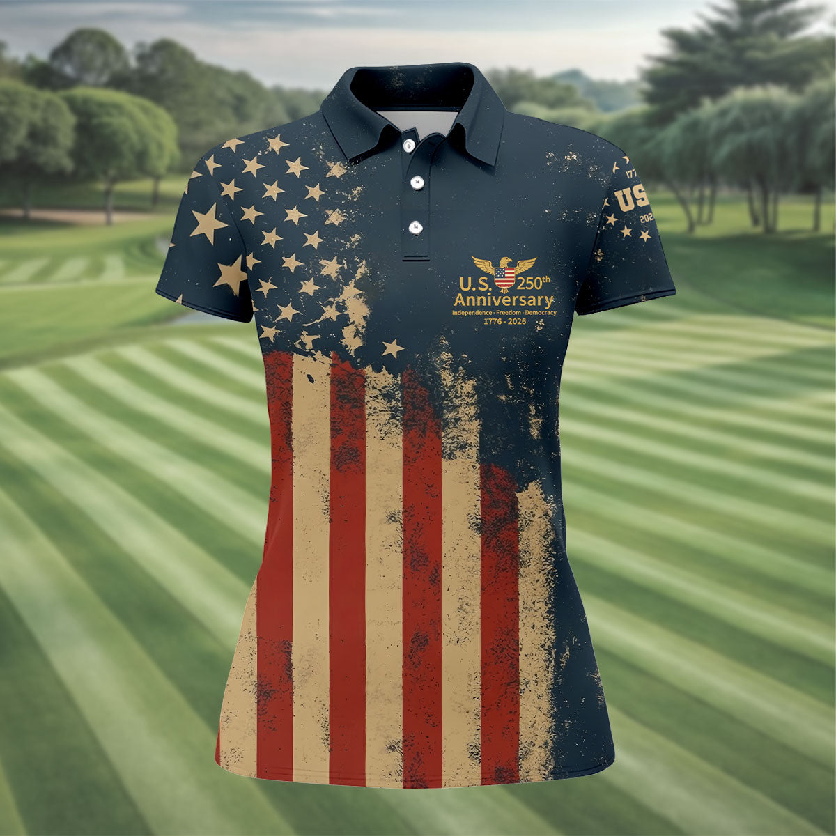 US 250th Anniversary Independence Freedom Democracy Women's Golf Tops, 4th Of July Patriotic Golf Shirt