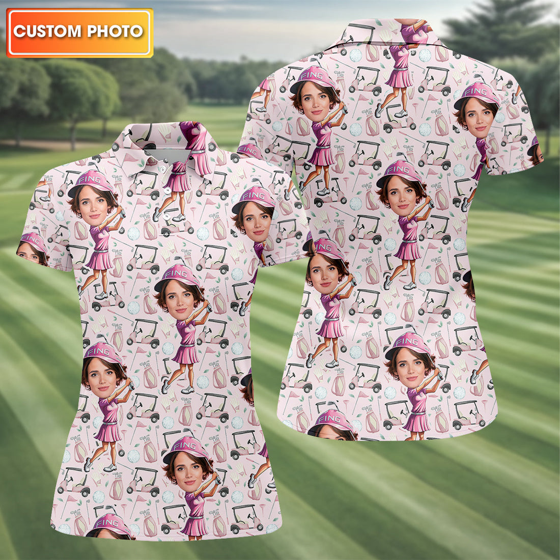 Custom Face Golf Shirt, Funny Womens Golf Polo ShirtMothers Day Shirt