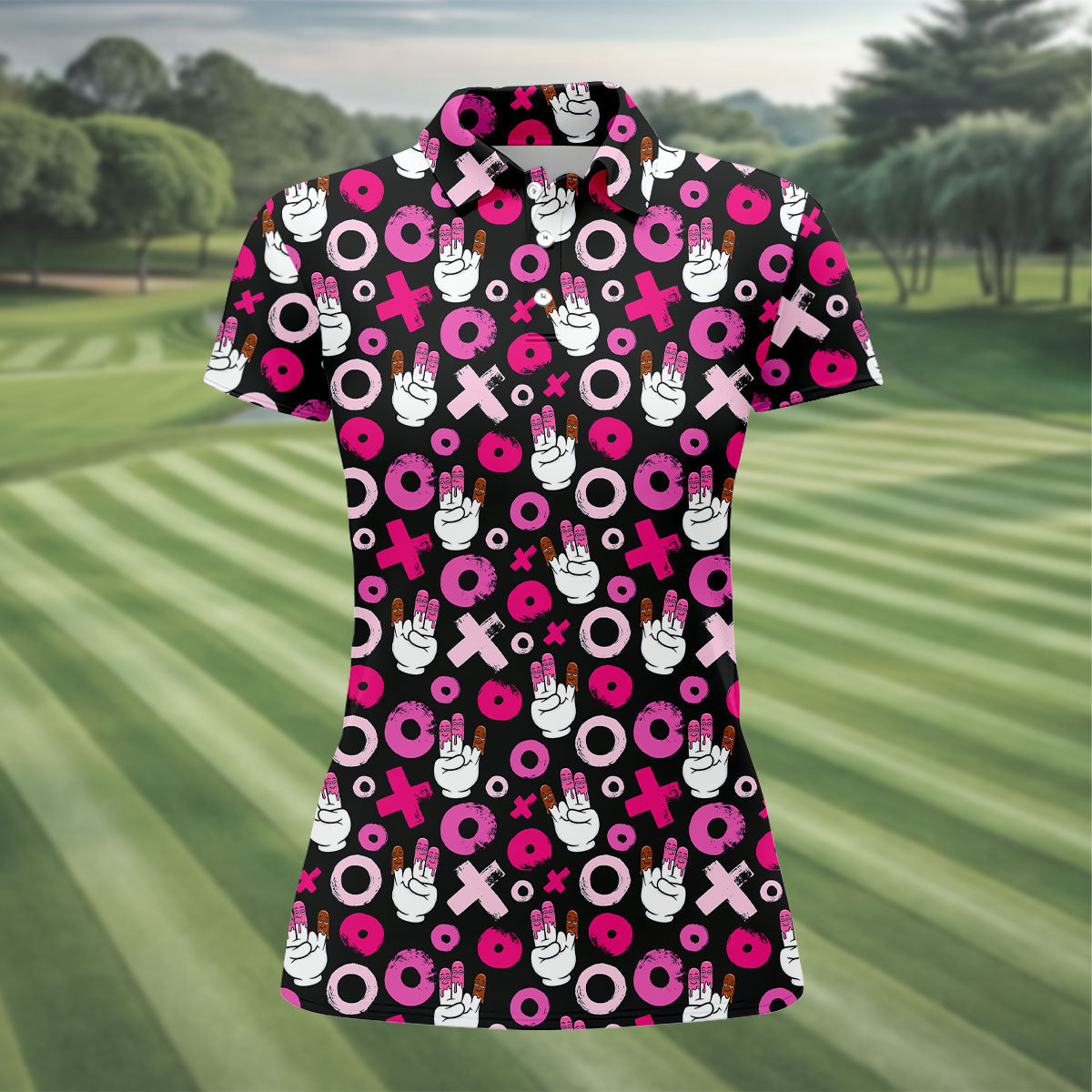 Chocolate Fingers Adult Humor XOXO Fun Women's Golf Shirts, Valentines Golf Gift, Women's Golf Tops