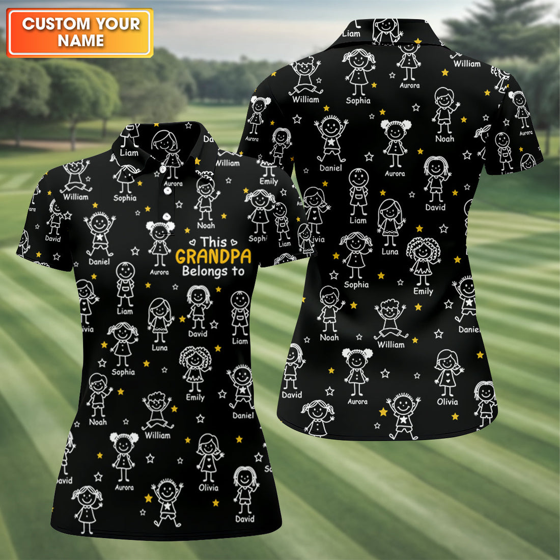 This Grandpa Dad Belongs To Kids Pet Black Golf Shirt, Ladies Golf Tops, Women Golf Top, Golfing Apparel