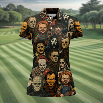 Horror Halloween Character Halloween Women Polo Shirt Ladies Golf Shirts, Halloween Golf Shirt