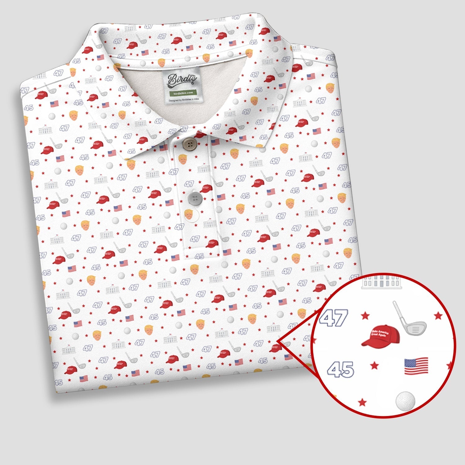45 47 US Flag Pattern White Golf Shirt, Funny Golf Shirt, Women's Golf Tops, Ladies Golf Shirts