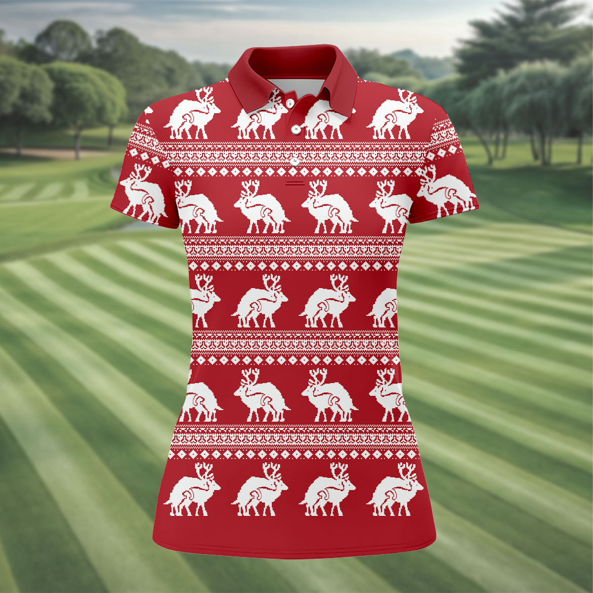 Reindeer Humping Seamless Pattern Golf Shirt, Christmas Golf Shirt, Golf Gifts For Women, Fun Golf Shirt