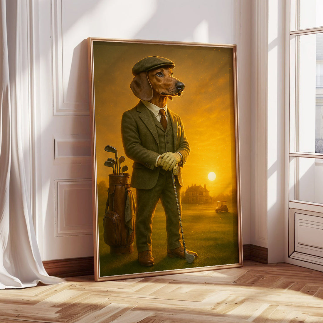 Dachshund Golf Poster, Golf Prints For Men, Golf Canvas Room Decor For Golfer