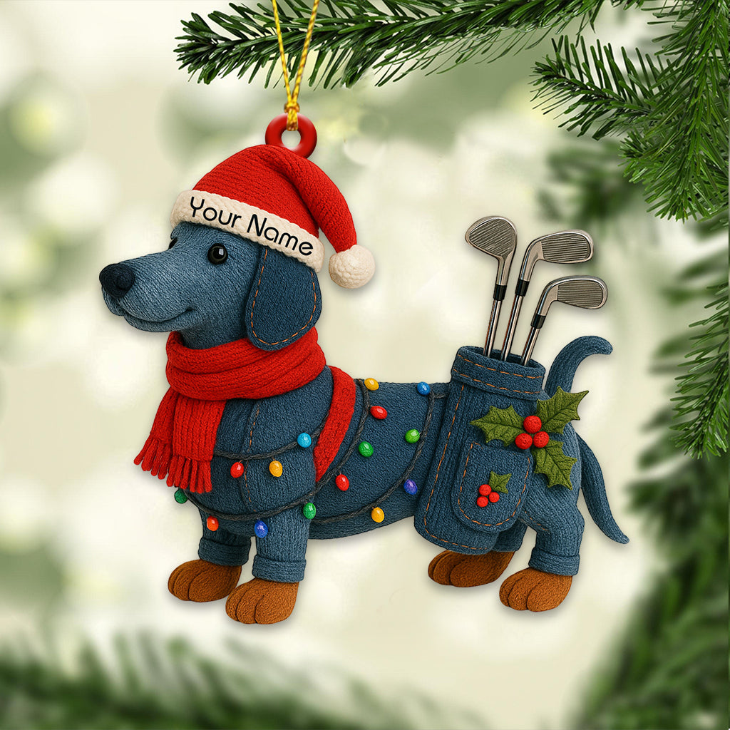 Personalized Dachshund Golf Ornament – Custom Name Golfer Christmas Ornament, Funny Golf Decor Gift for Men, Dachshund Christmas Decorations for Tree