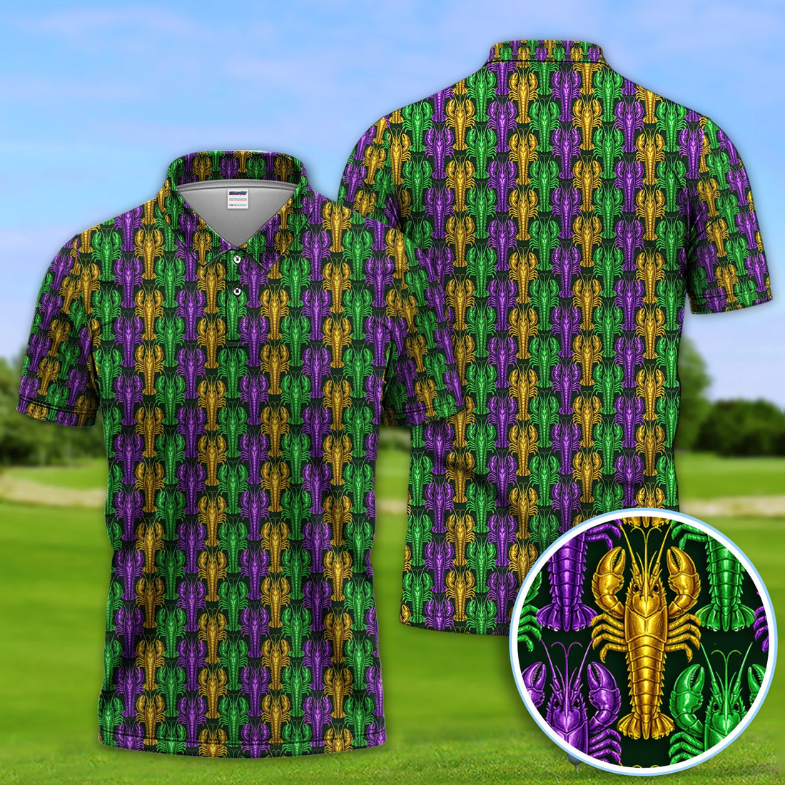 Mardi Gras Crawfish Pattern Golf Polos, Carnival Golf Shirt For Golfer, Golf Gift For Men