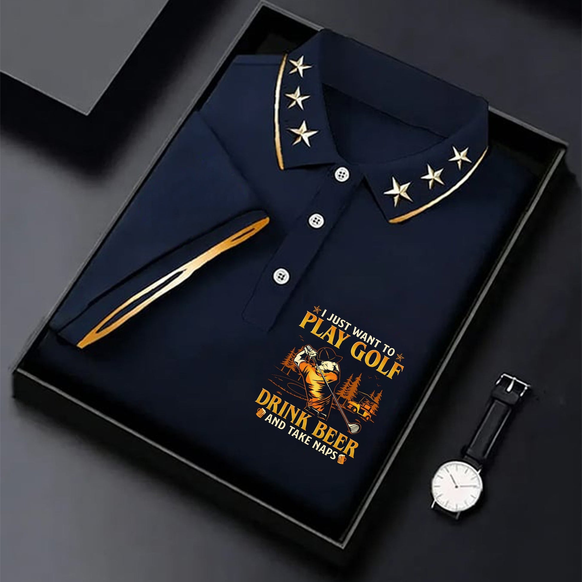 I Just Want To Play Golf Drink Beer And Take Naps Navy Golf Shirt, Fun Women's Golf Shirts