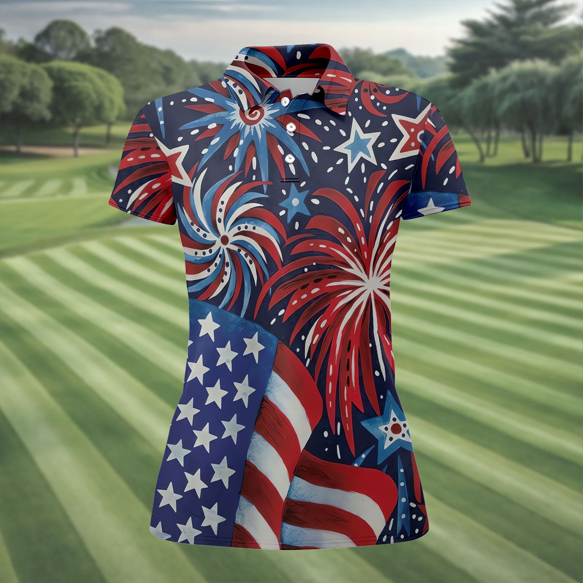 American Flag Pattern Red White Blue 250th Anniversary Patriotic Golf Shirt, Women's Polo Shirt