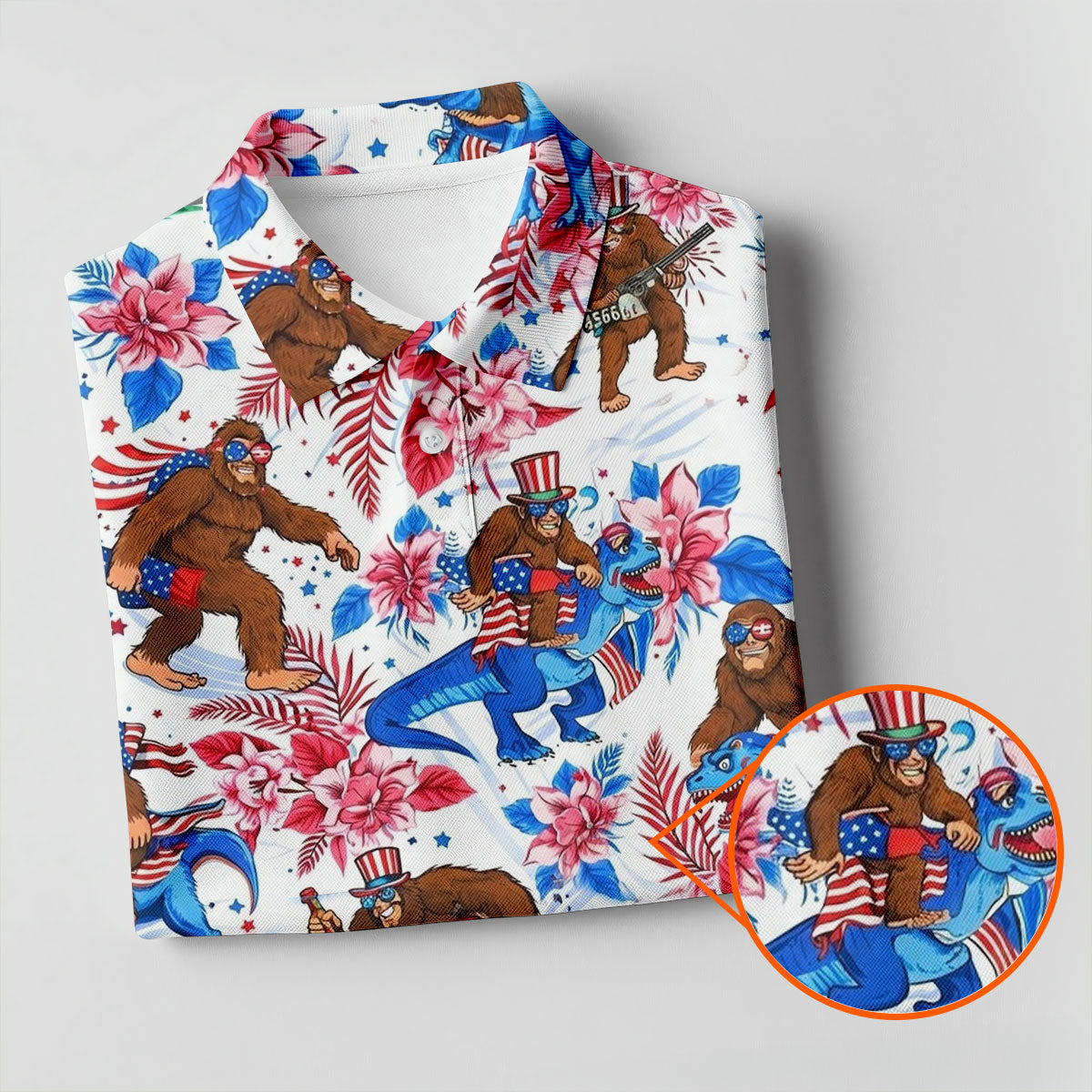 American Flag Patriotic Pride Funny Bigfoot Hawaiian Golf Shirt, 250th Anniversary Women's Golf Tops