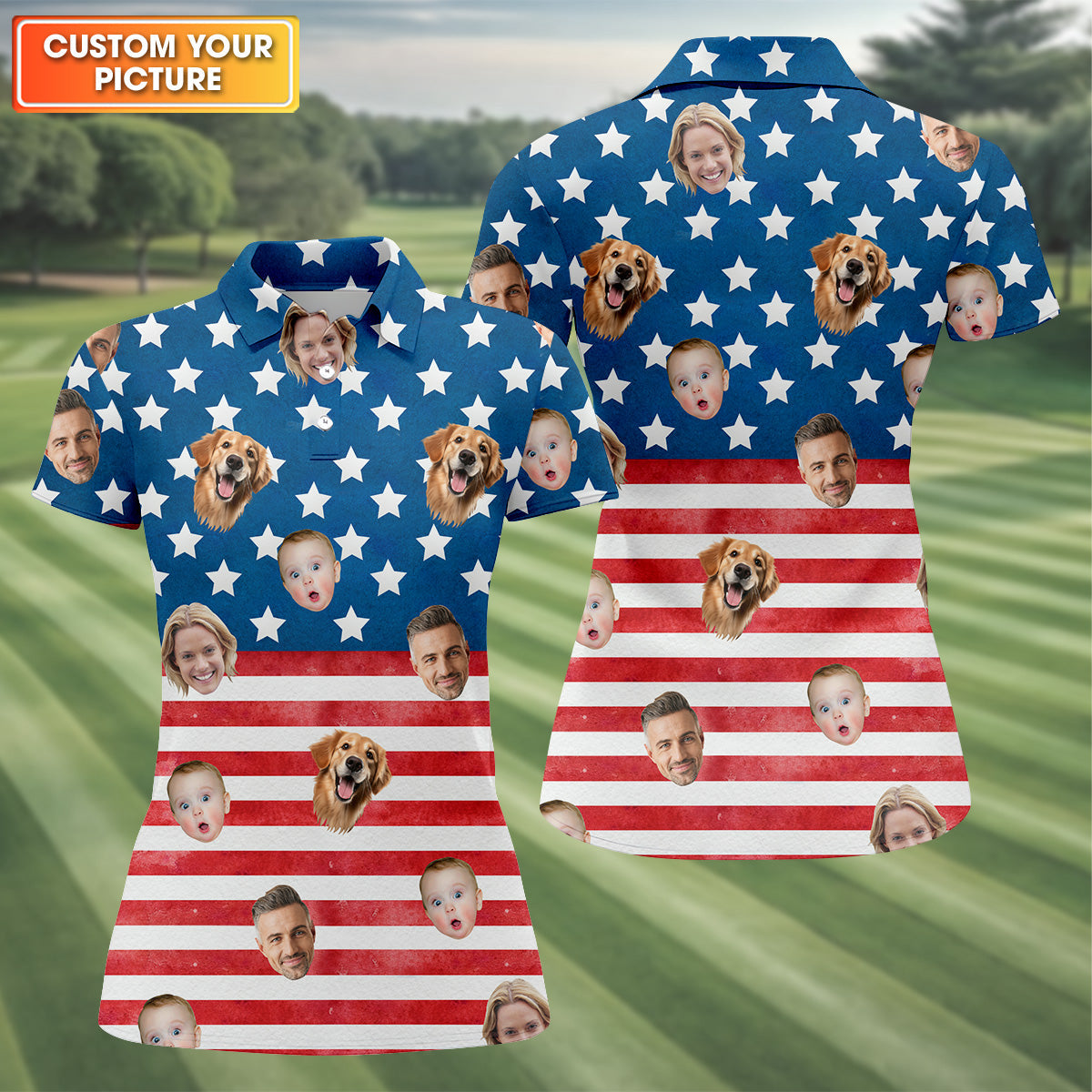 Custom Face Shirt, Personalized Dog Shirts, American Flag Golf Shirt, Long Sleeve Golf Shirts, Golf Tops For Women, Family Portrait Golf Shirt