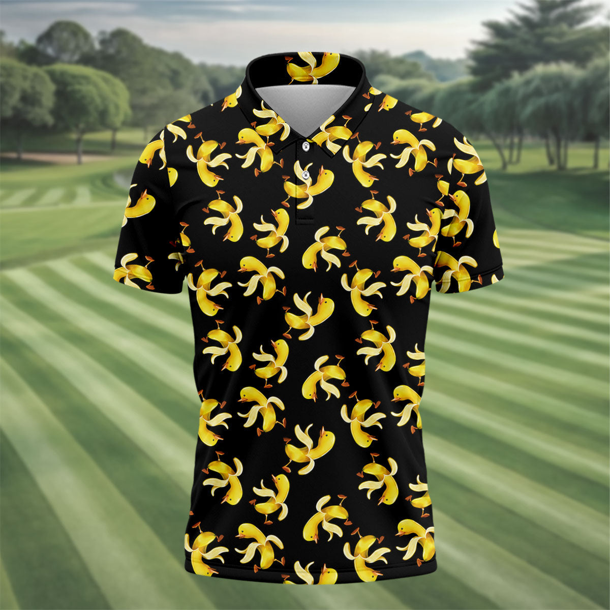 Banana Duck Hawaiian Golf Shirt, Men's Funny Golf Shirts, Polo Shirts For Men
