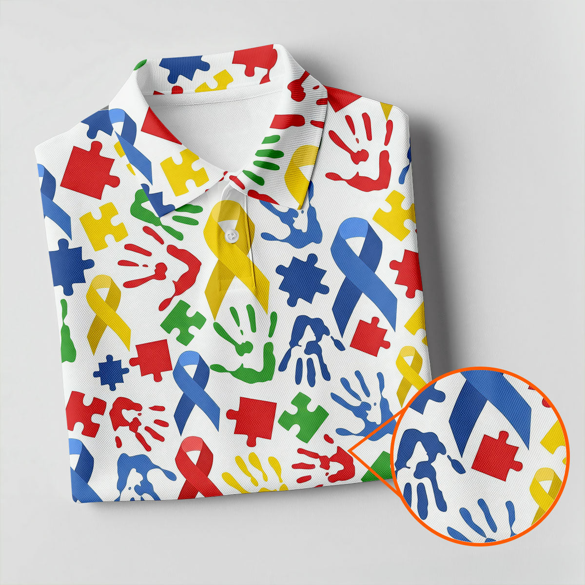 Autism Ribbon Colorful Puzzle Pieces Handprints Ladies Golf Shirts, Golf Shirt For Women, Ladies Golf Polos