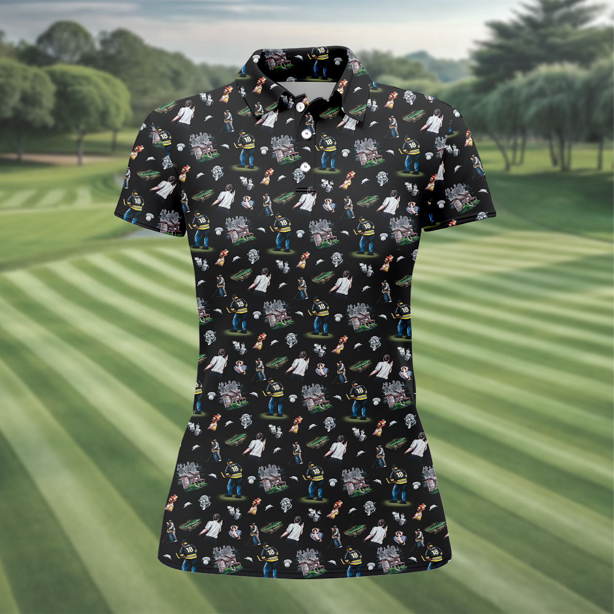 30th Anniversary Sport Movie Character Iconic Moments Black Golf Shirt, Fun Women's Golf Shirts, Ladies Golf Shirt
