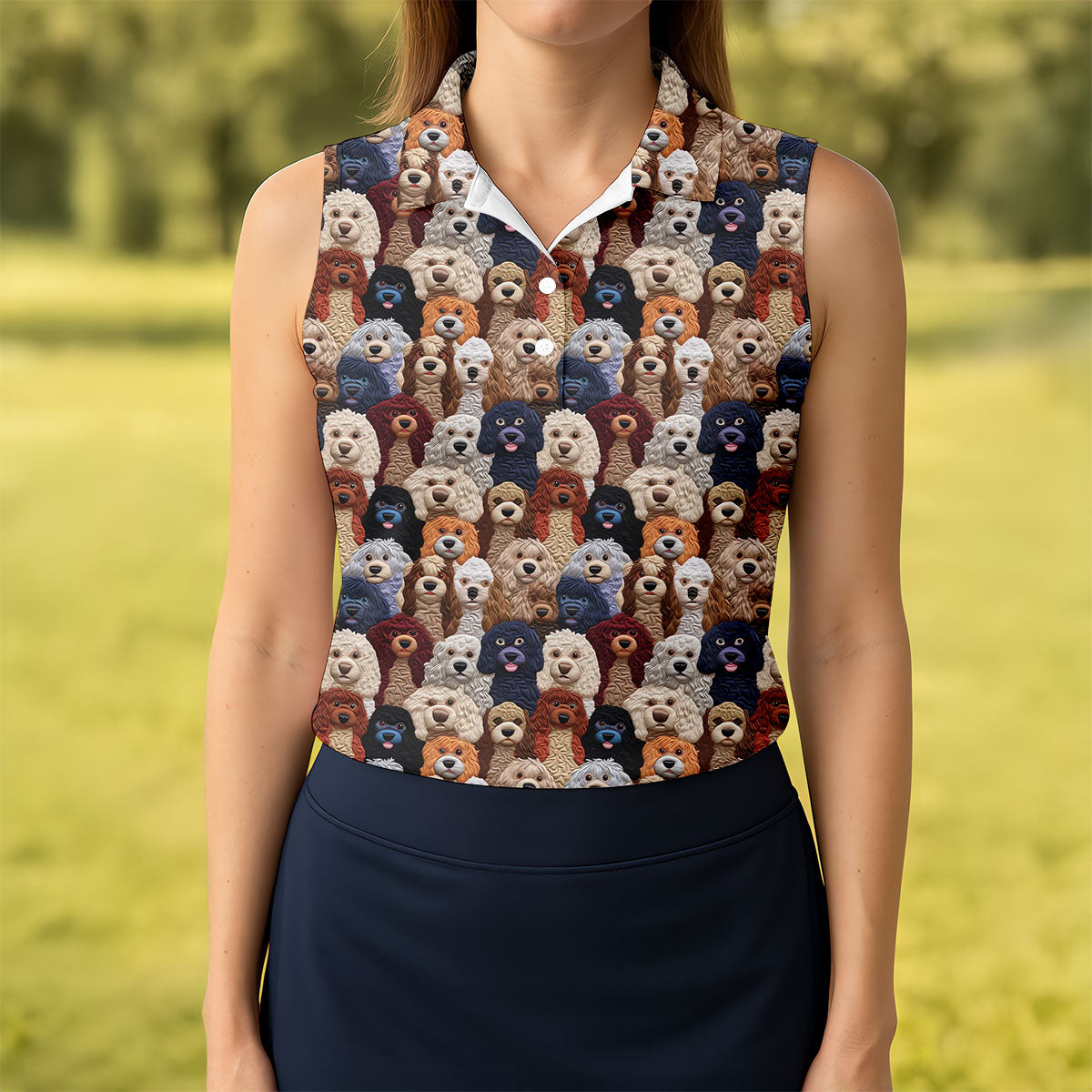 Cartoon Poodle Dog Women's Golf Tops, Gifts For Dog Lovers, Ladies Golf Polos, Golf Gift For Ladies