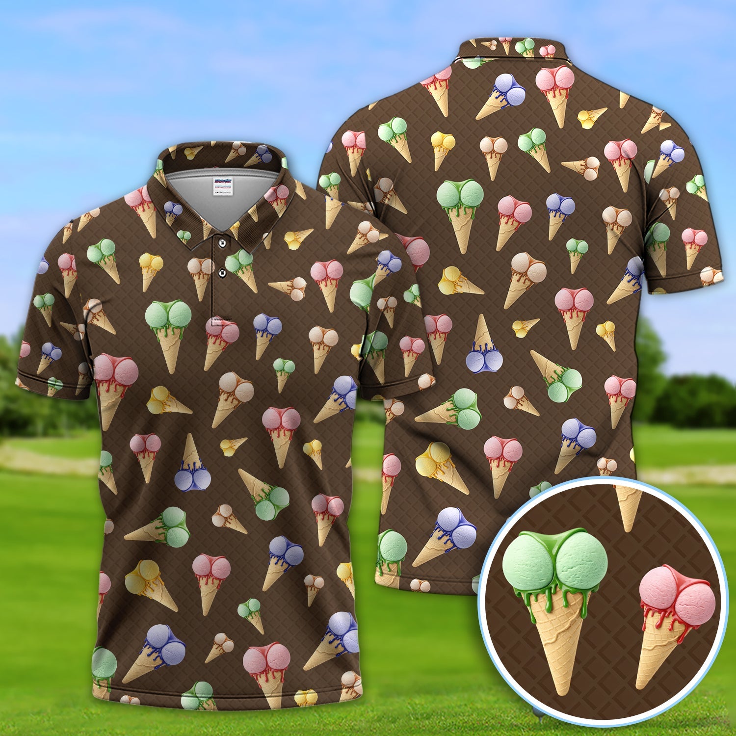 Ice Cream Pattern Golf Polos, Funny Golf Shirt For Golfer, Golf Gift For Men