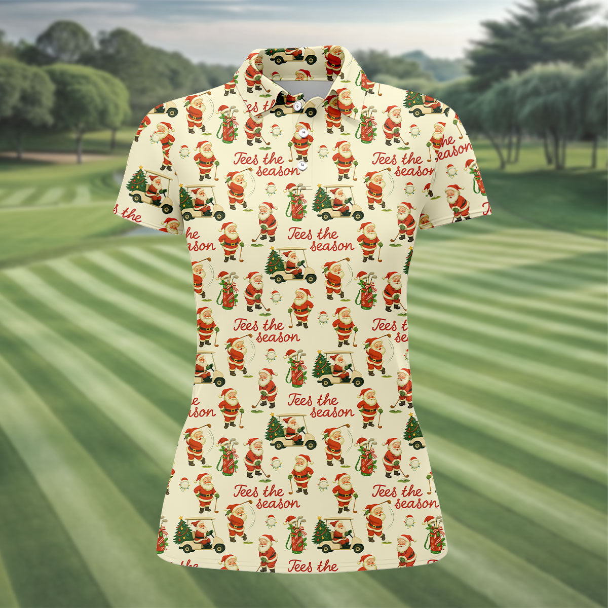Tees The Season Funny Santa Claus Women Golf Top, Christmas Golf Shirt, Ladies Golf Shirts, Women's Golf Gifts