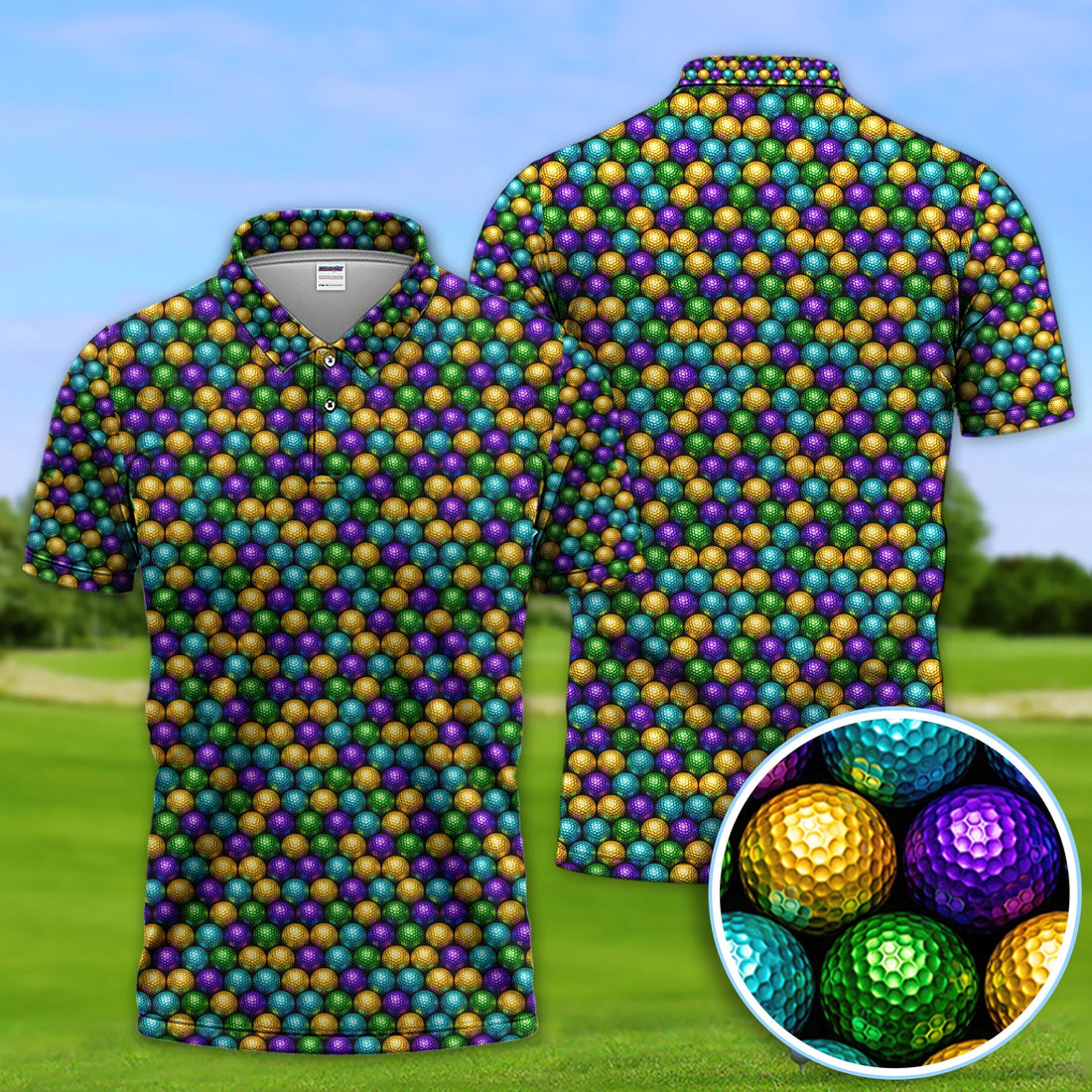 Disco Ball Pattern Golf Polos, Mardi Gras Golf Shirt For Men, Golf Gift For Golfer