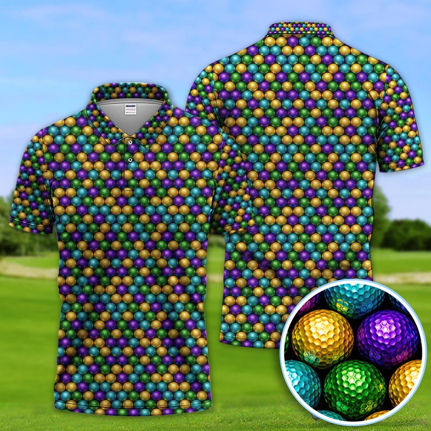 Disco Ball Pattern Golf Polos, Mardi Gras Golf Shirt For Men, Golf Gift For Golfer