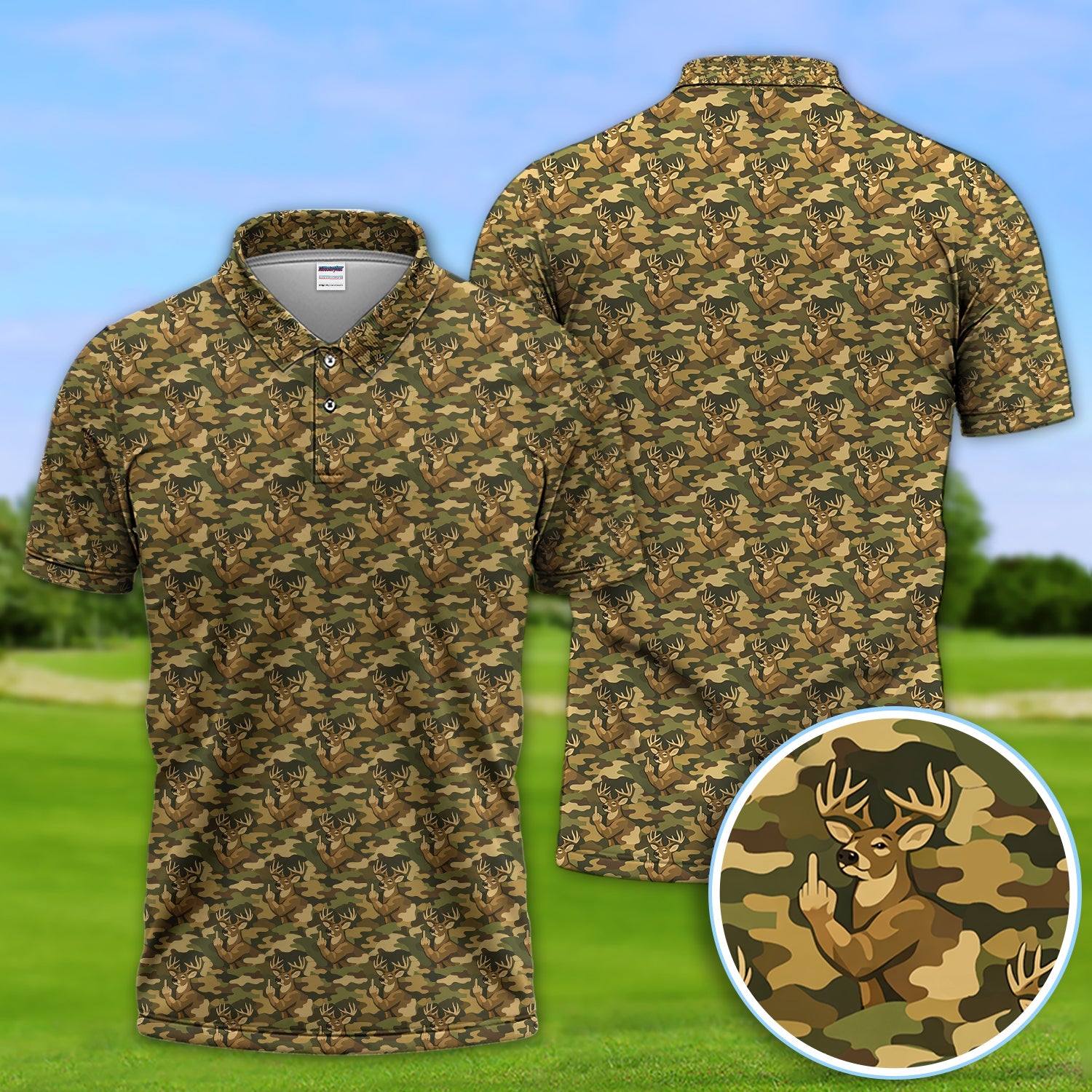 Deer Camo Pattern Golf Shirt, Crazy Golf Polos For Men, Golf Gift For Hunter