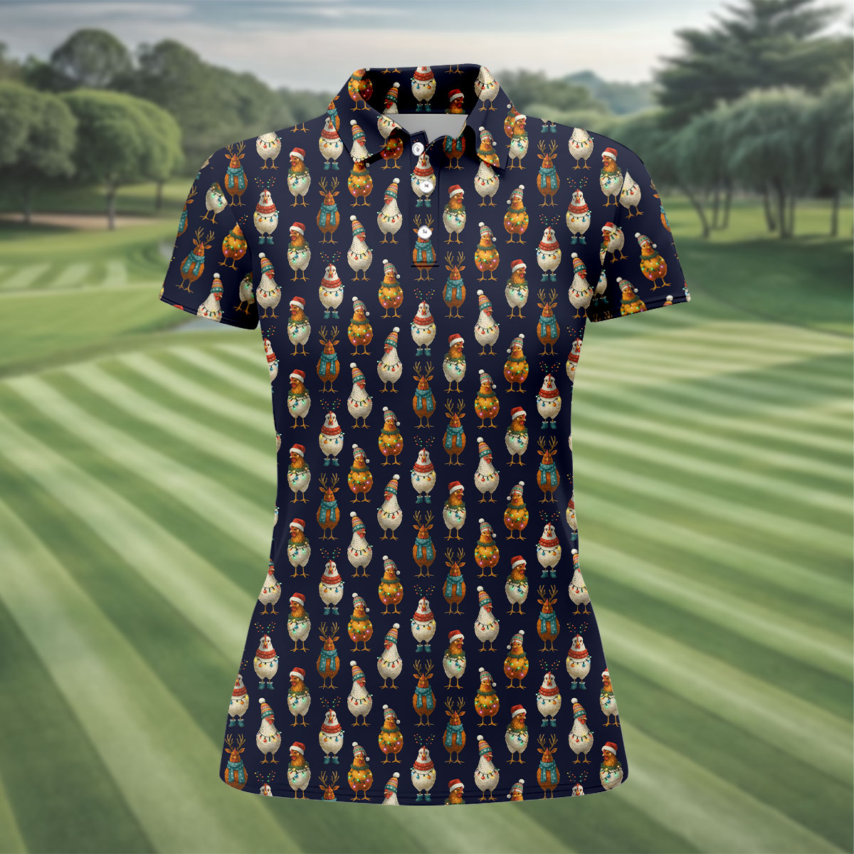Funny Chicken Christmas Polo Shirt Unique Gift For Golfer, Ladies Golf Shirts, Golf Gifts For Women