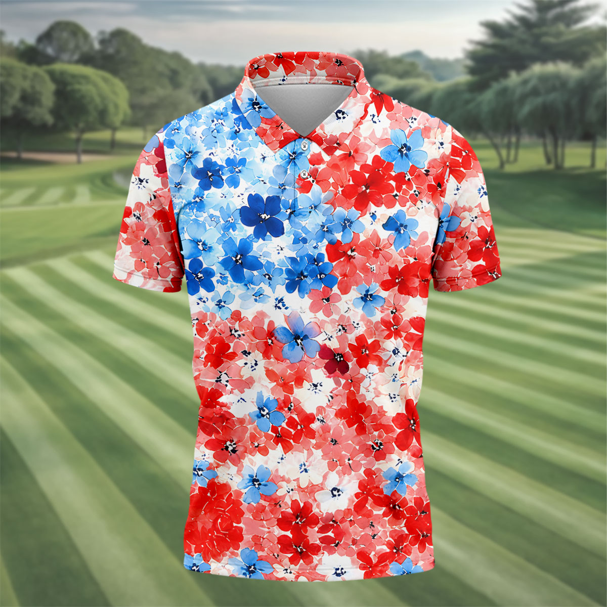 Red White Blue Hawaiian Golf Shirt, 250 Years Men's Golf Shirt, Polo Shirts For Men