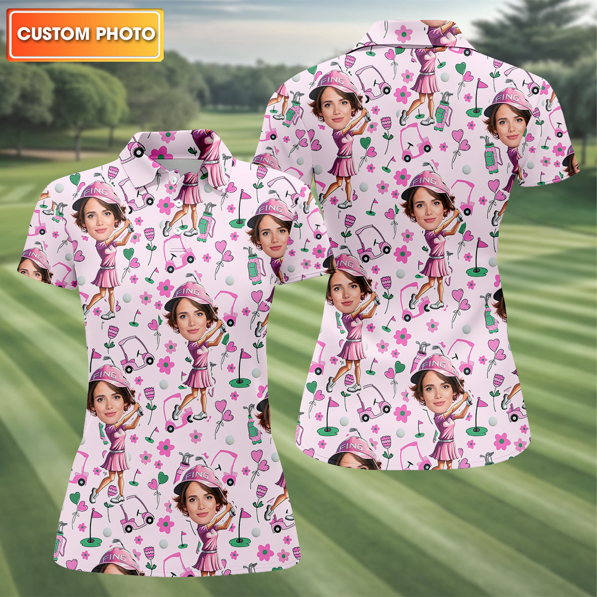 Custom Face Funny Womens Golf Polo ShirtLadies Golf Shirt