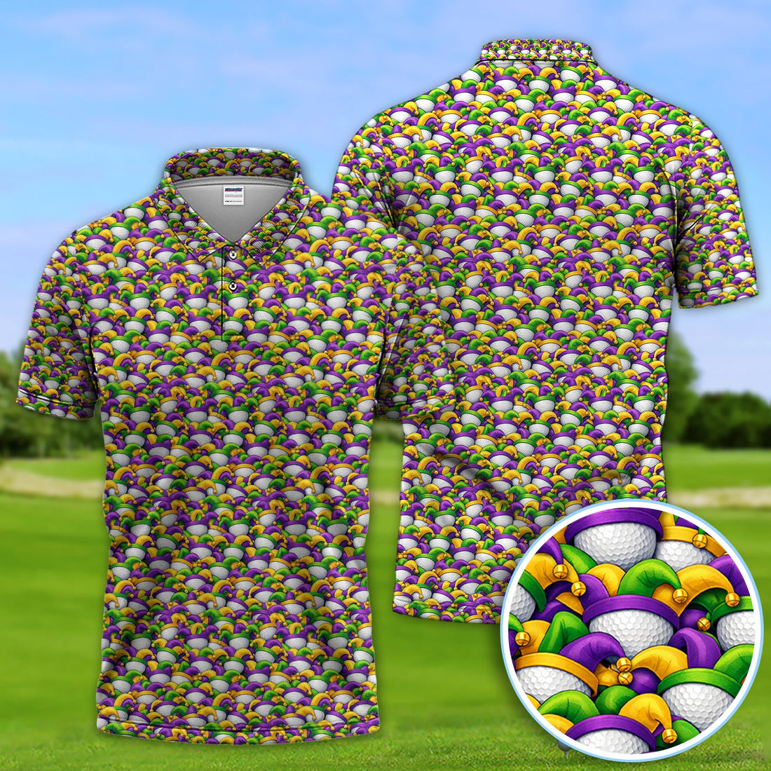 Carnival Golf Pattern Polos, Mardi Gras Golf Shirt For Golfer, Golf Gift For Men
