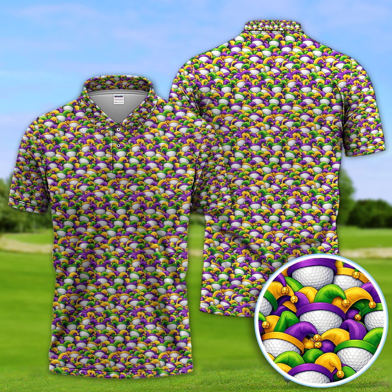 Carnival Golf Pattern Polos, Mardi Gras Golf Shirt For Golfer, Golf Gift For Men
