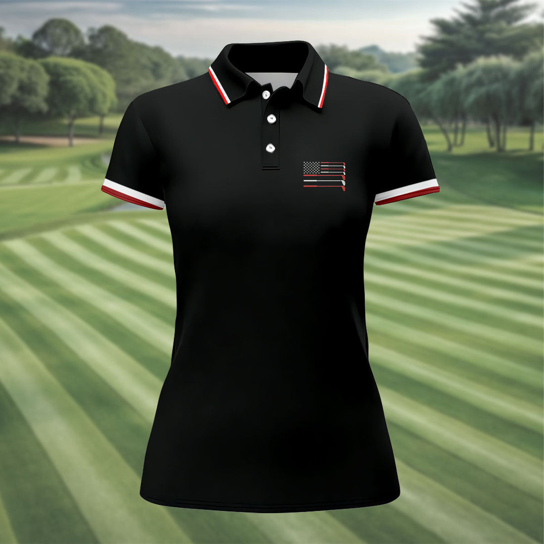 Golf Clubs US Flag Logo 250 Years Black Golf Shirt, Patriotic 4th Of July Golf Shirt For Women