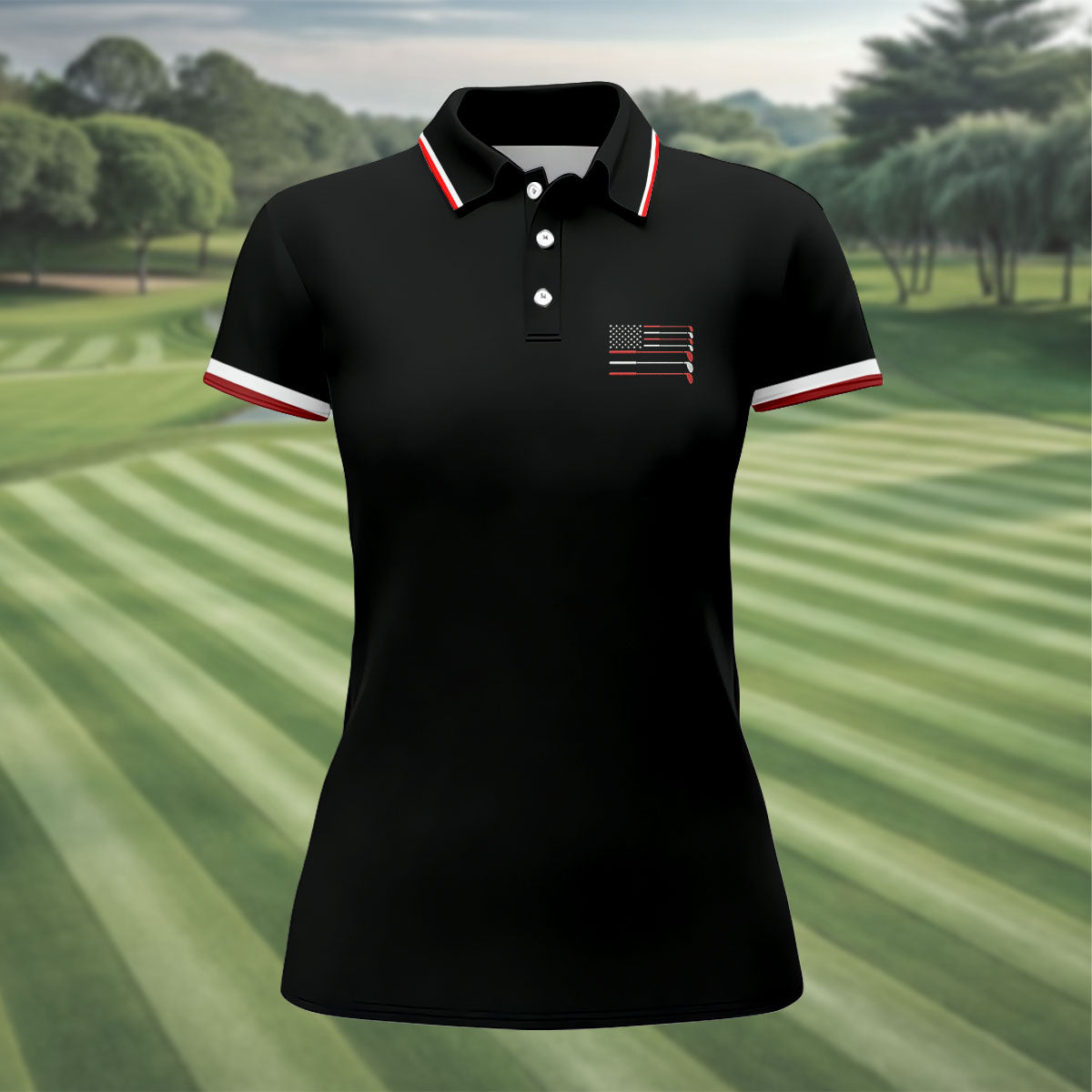 Golf Clubs US Flag Logo 250 Years Black Golf Shirt, Patriotic 4th Of July Golf Shirt For Women
