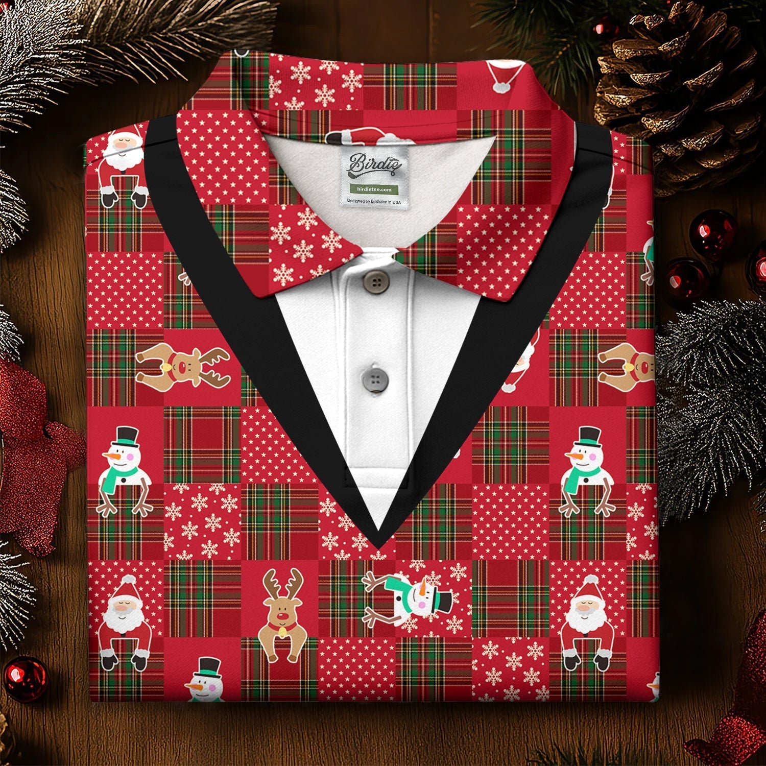 Red Plaid Funny Holiday Vintage Print Women Golf Top, Christmas Golf Shirt, Ladies Golf Tops