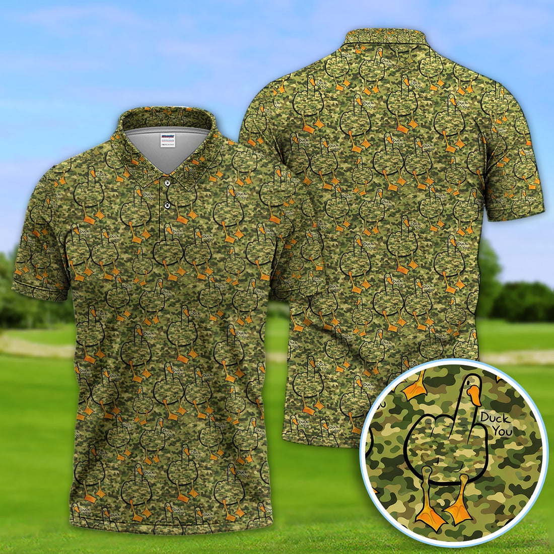 Funny Duck Pattern Golf Polos, Camo Golf Shirt For Golfer, Golf Gift For Men
