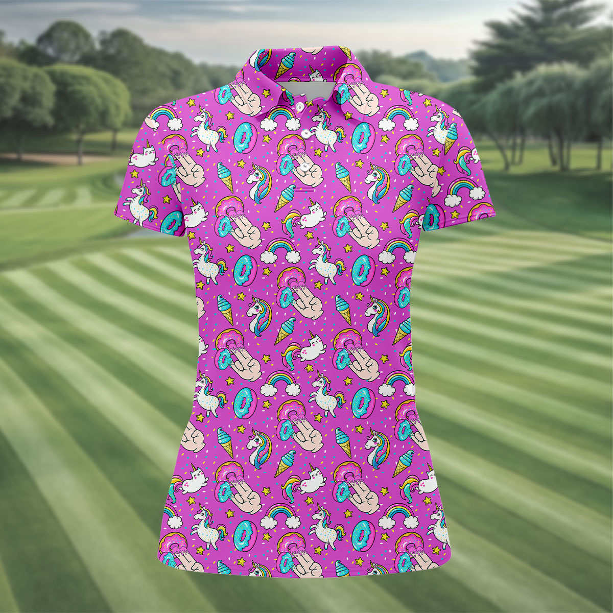 Funny Donut Fingers Pink Adult Humor Women Golf Shirts, Ladies Golf Shirt, Valentines Golf Gift