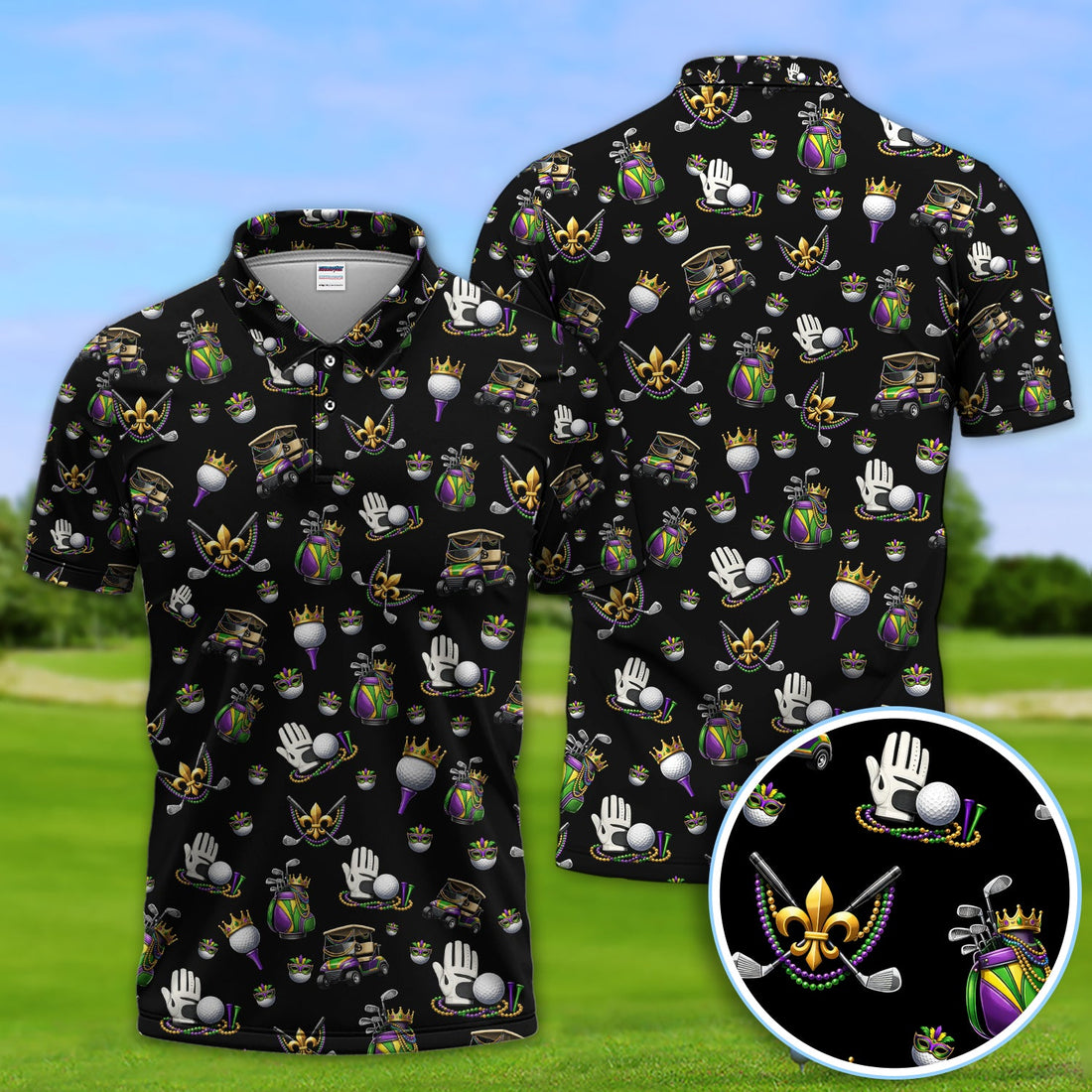 Mardi Gras Pattern Golf Shirt For Men, Funny Golf Polos, Crazy Golf Gift For Golfer