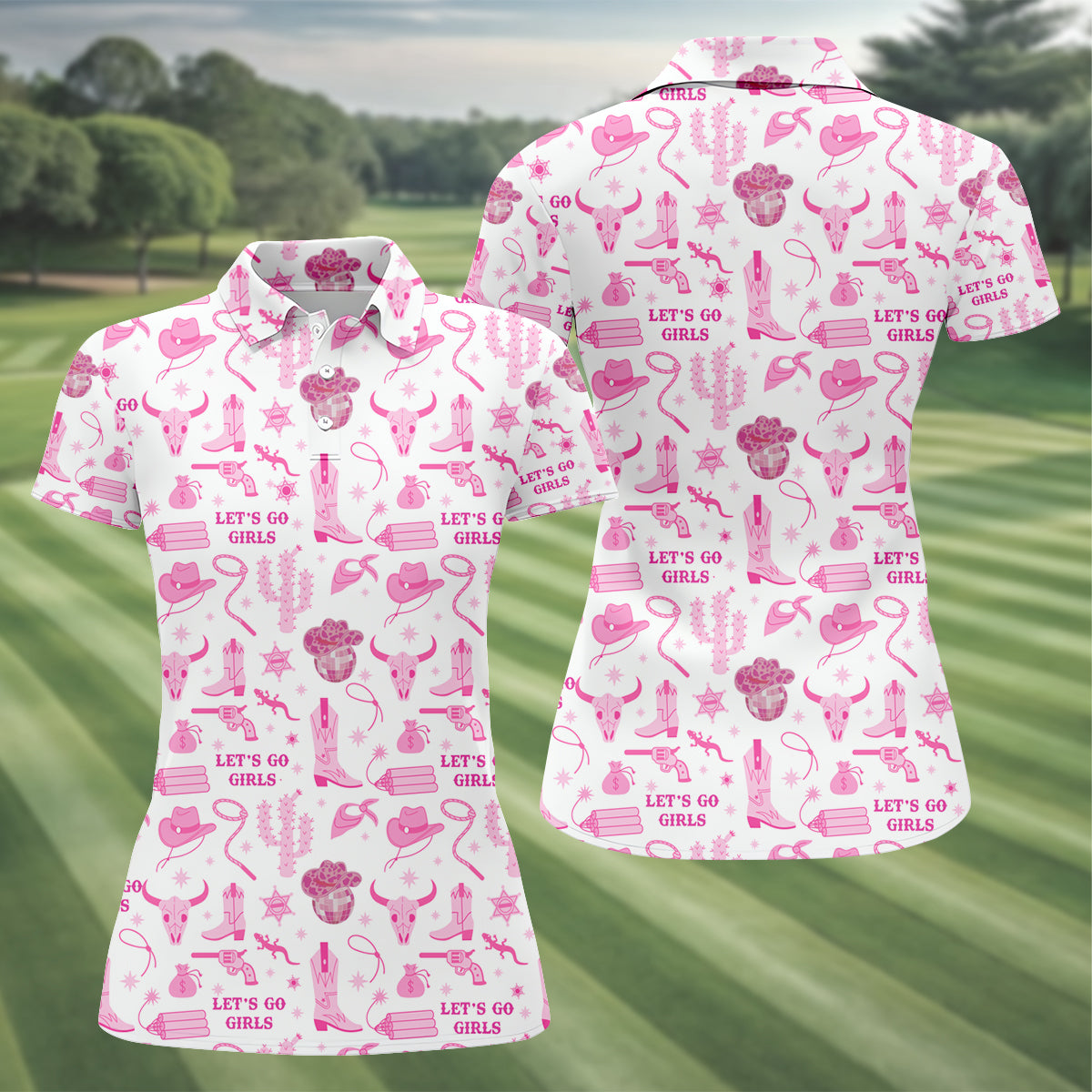 Let's Go Girls Funny Long Sleeve Polos Womens, Custom Ladies Golf Shirt