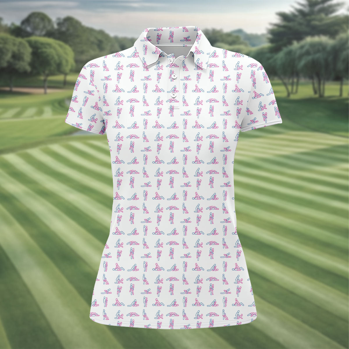 Stick Figure Couple Naughty Position Women Golf Top, Fun Women's Golf Shirts, Ladies Golf Shirts