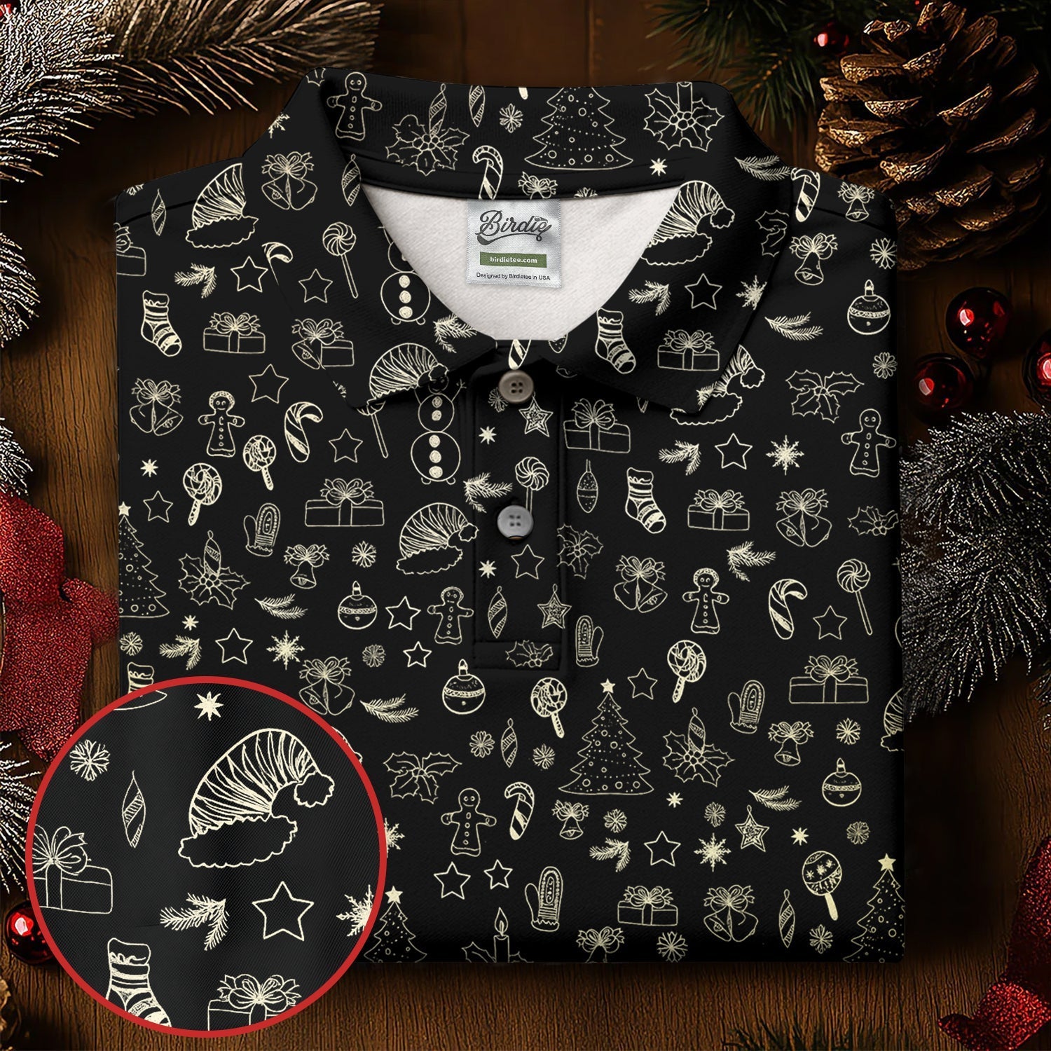 Festive Christmas Golden Pattern Women Golf Top, Christmas Golf Shirt, Ladies Golf Tops