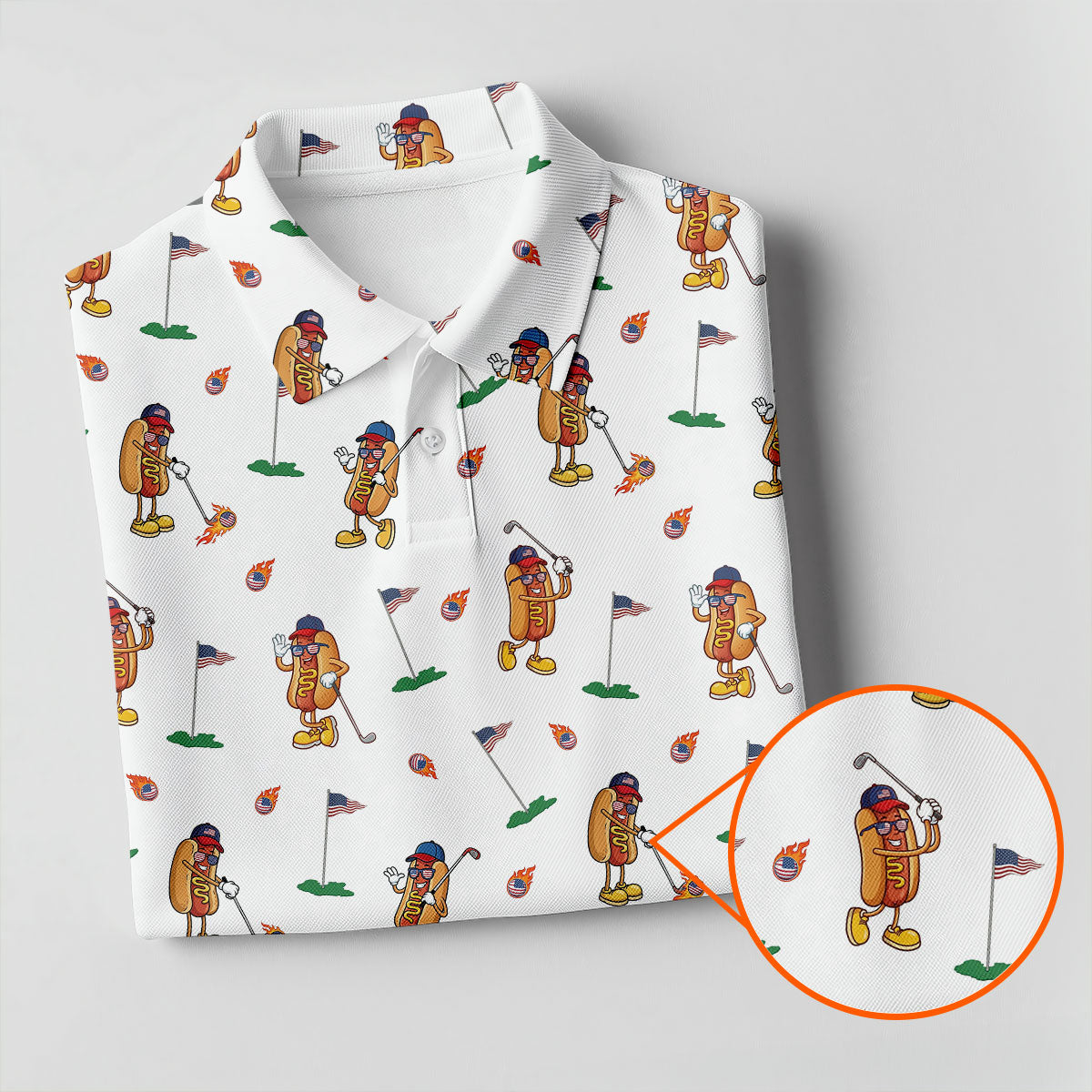 Cartoon Hot Dogs American Flag Pattern 250th Anniversary White Golf Shirt, Women's Golf Tops, Ladies Golf Shirt