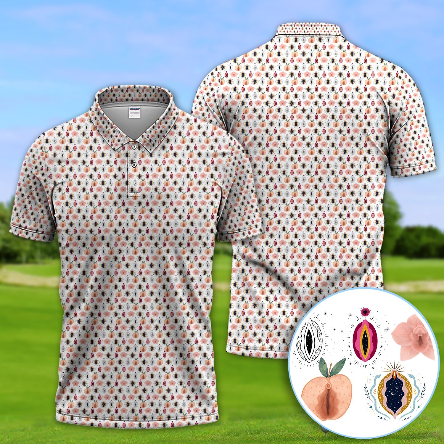 Abstract Floral Art Pattern Golf Polos, Crazy Golf Shirt For Men, Funny Golf Gift For Golfer