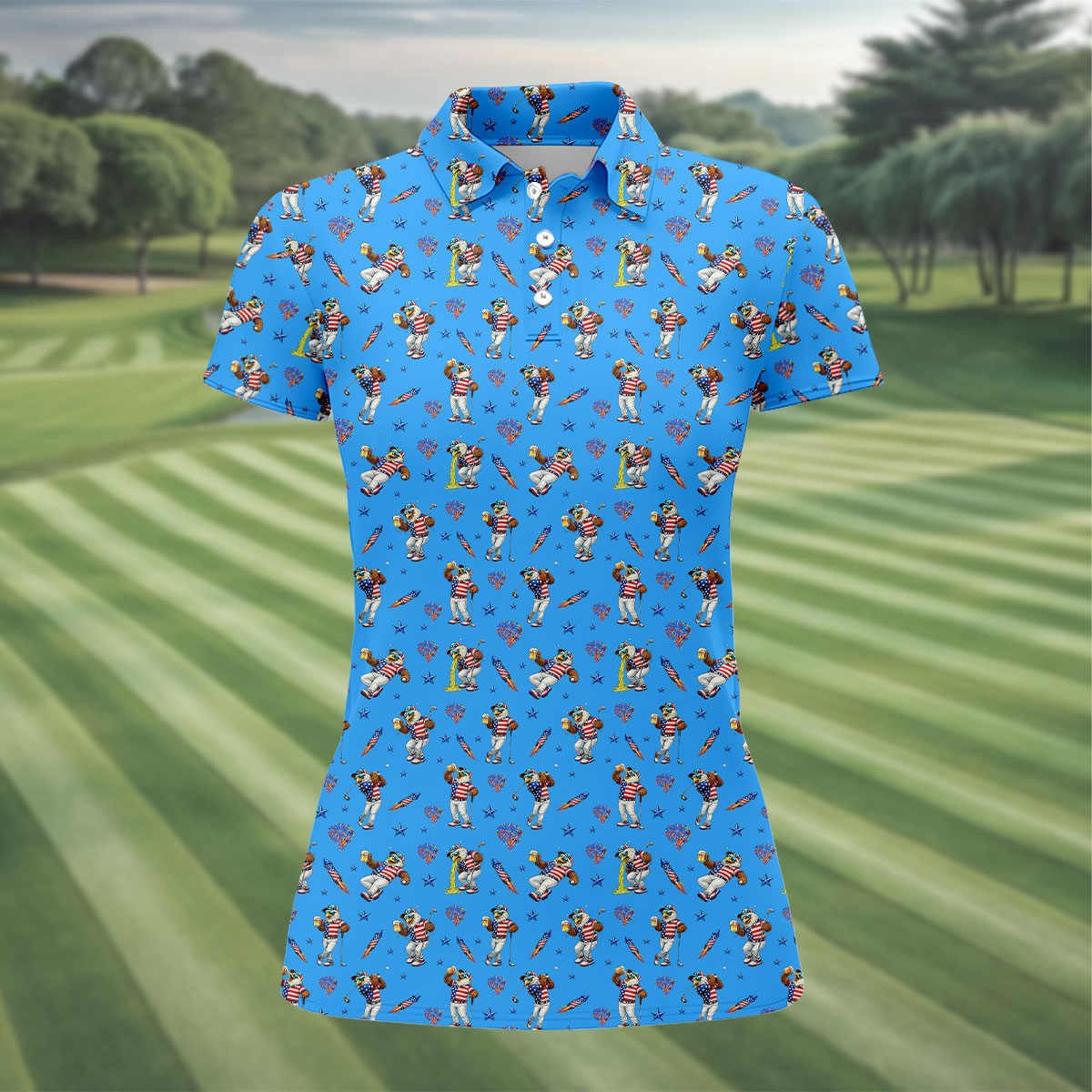 Patriotic Eagle Golf And Beer Funny 4th Of July Blue Golf Shirt, 250th Anniversary Women's Golf Tops