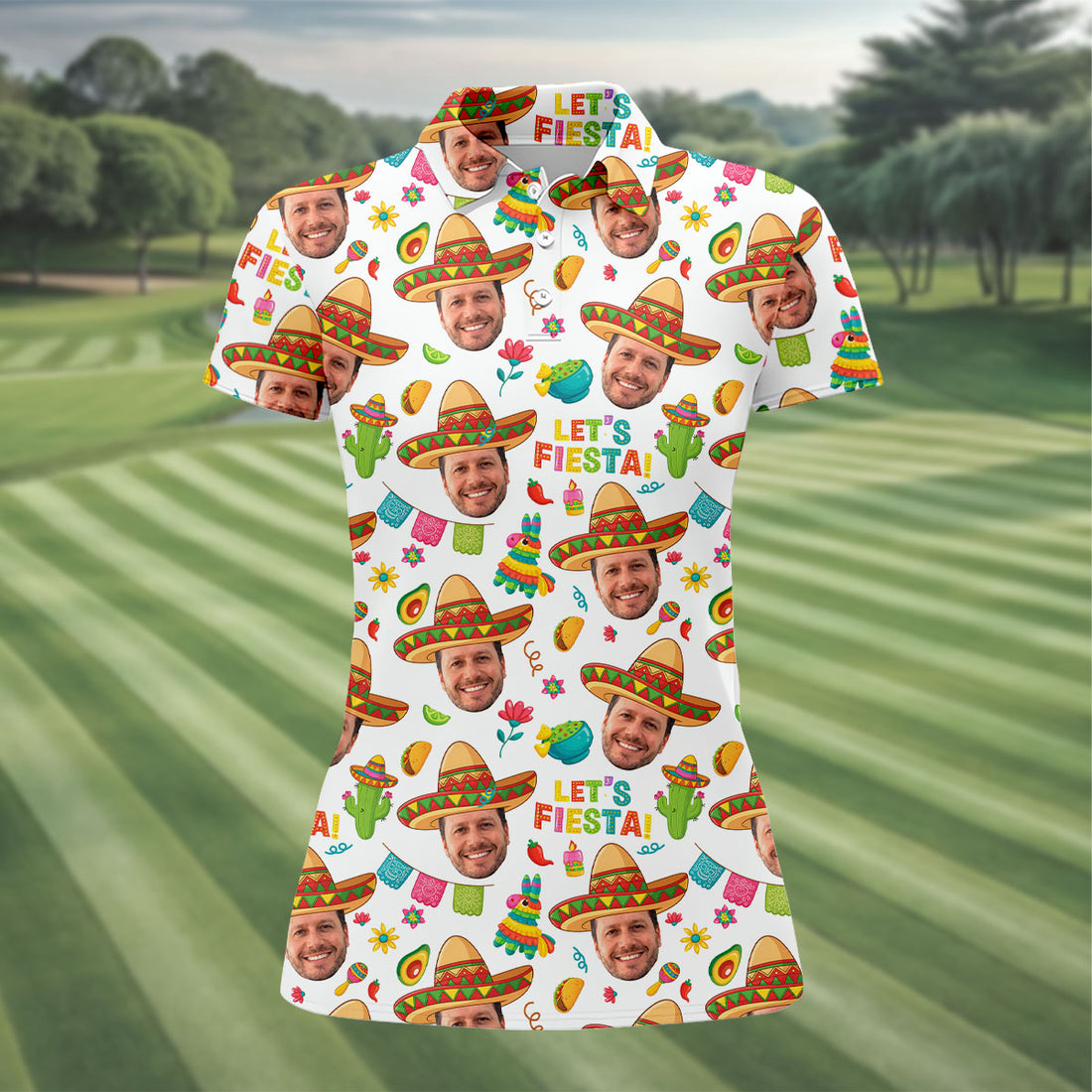 Let's Fiesta Cinco De Mayo Celebration Fiesta Themed Custom Face White Golf Shirt For Women