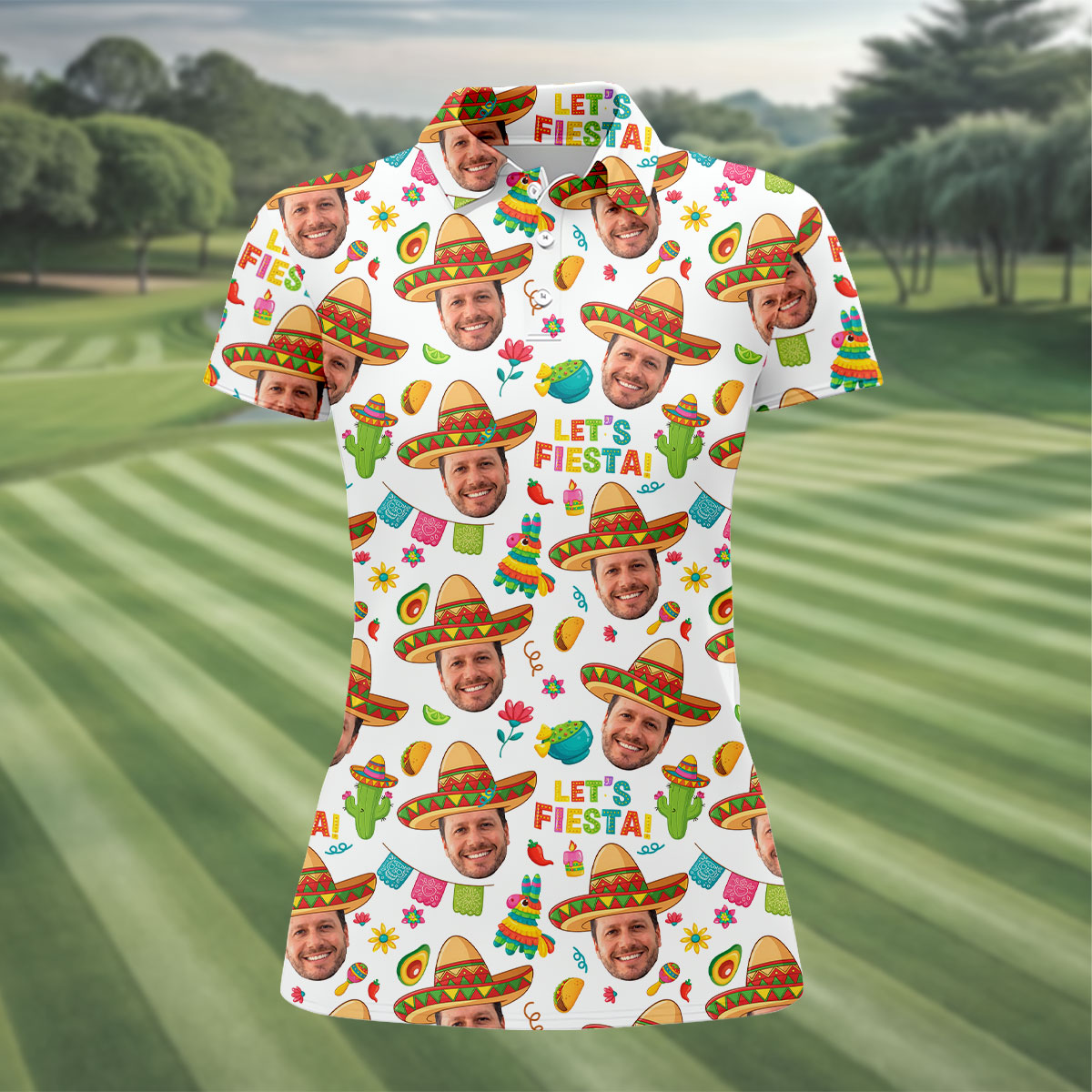 Let's Fiesta Cinco De Mayo Celebration Fiesta Themed Custom Face White Golf Shirt For Women