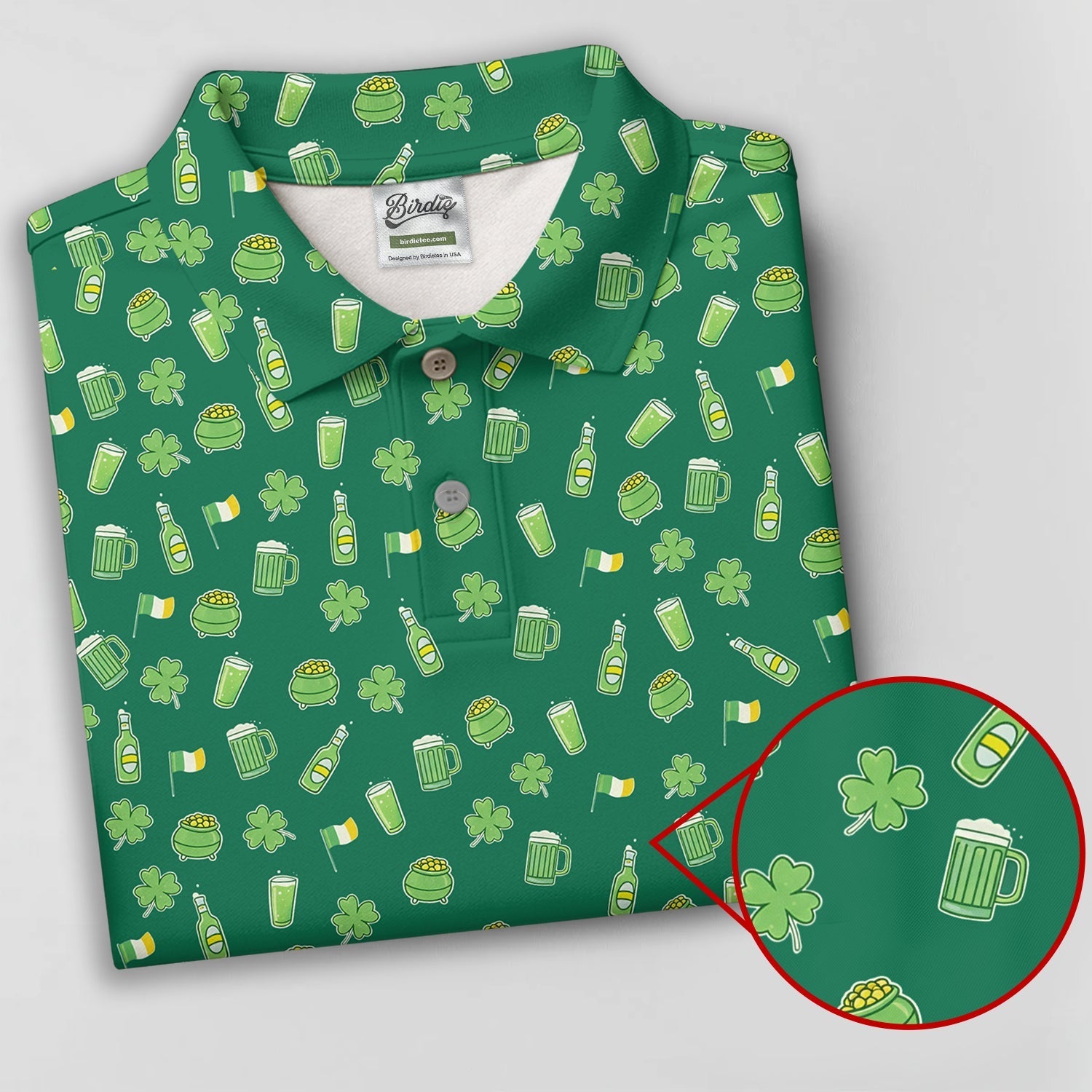 St Patrick's Day Beer Four Leaf Clovers Gold Pots Green Golf Shirt, Women's Golf Tops, Ladies Golf Polos