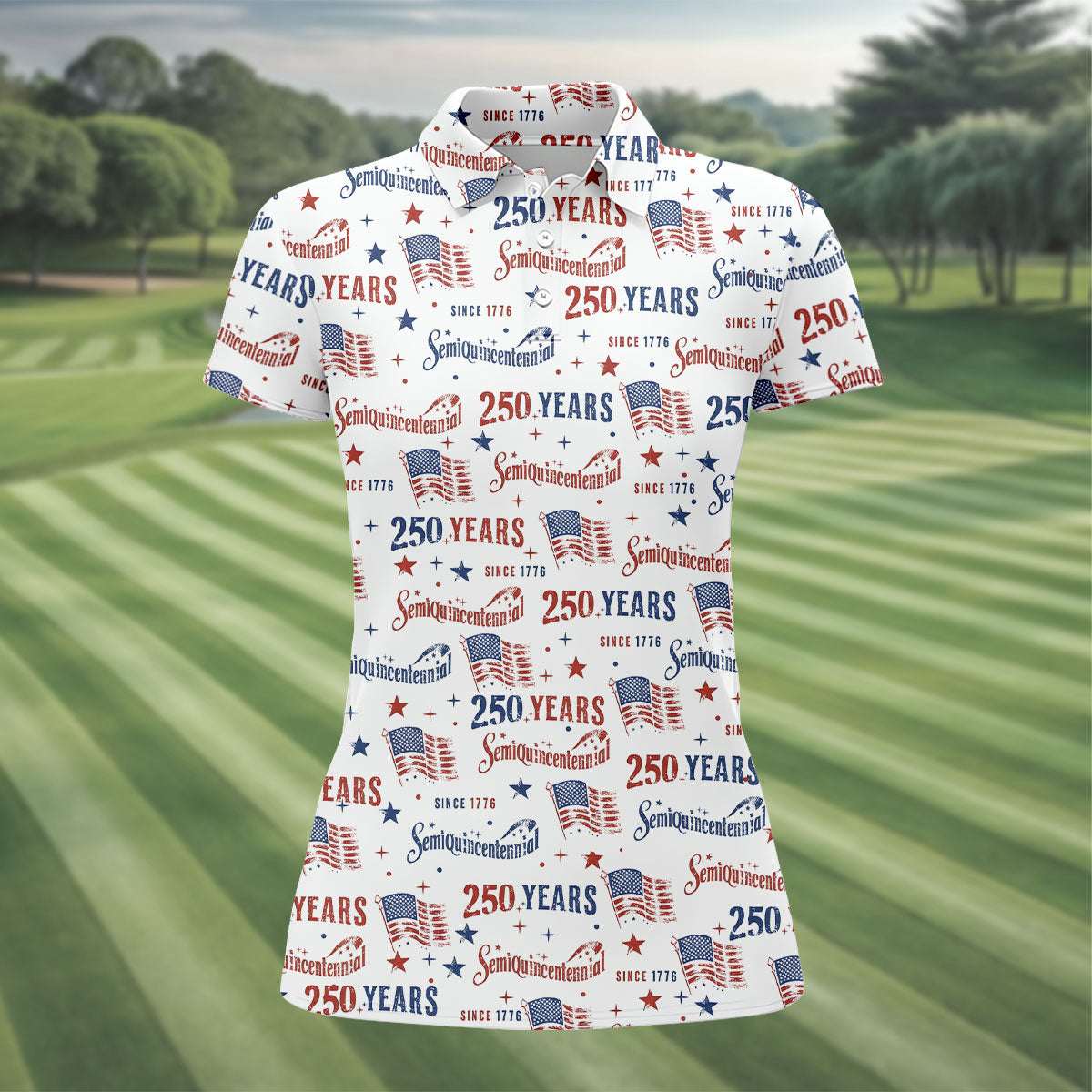 Semiquincentennial 250 Years Since 1776 Ladies Golf Tops, 4th Of July Patriotic Golf Shirt For Women