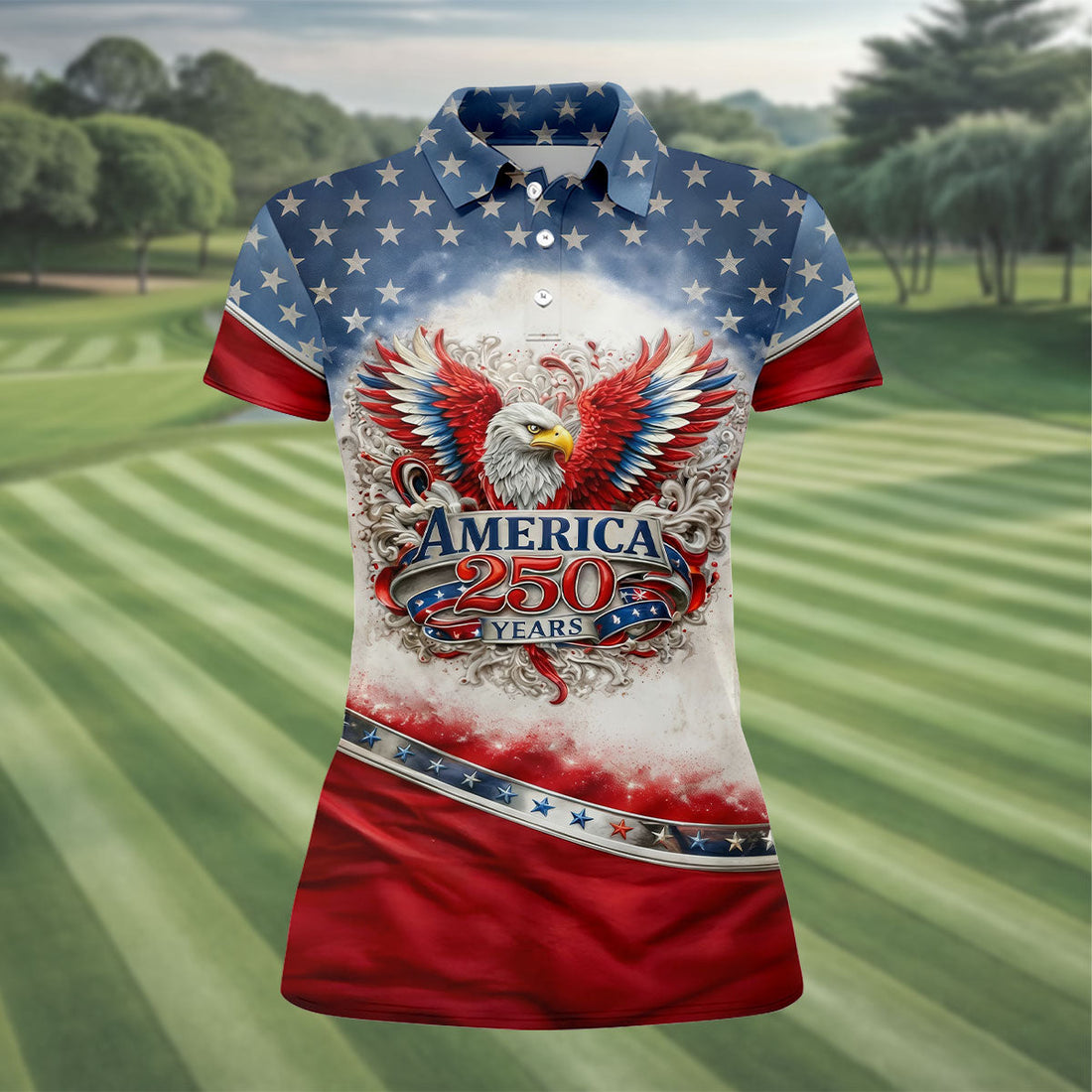 America 250 Years Red White Blue 4th Of July Golf Shirt, Patriotic Golf Shirt, Golf Shirt For Women
